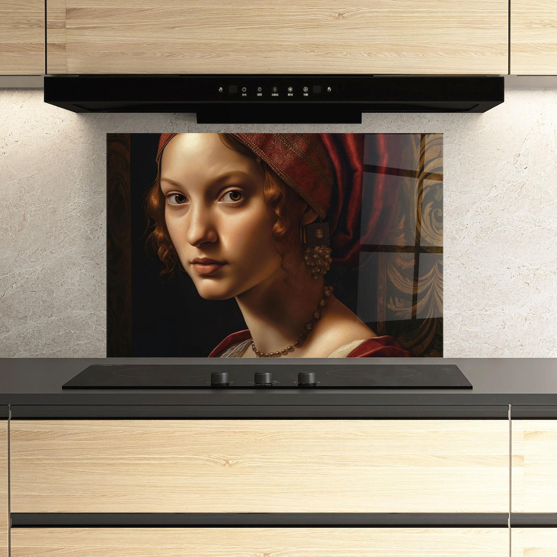 Konyhai üveg hátfal Red Hair Woman Art mockup 3