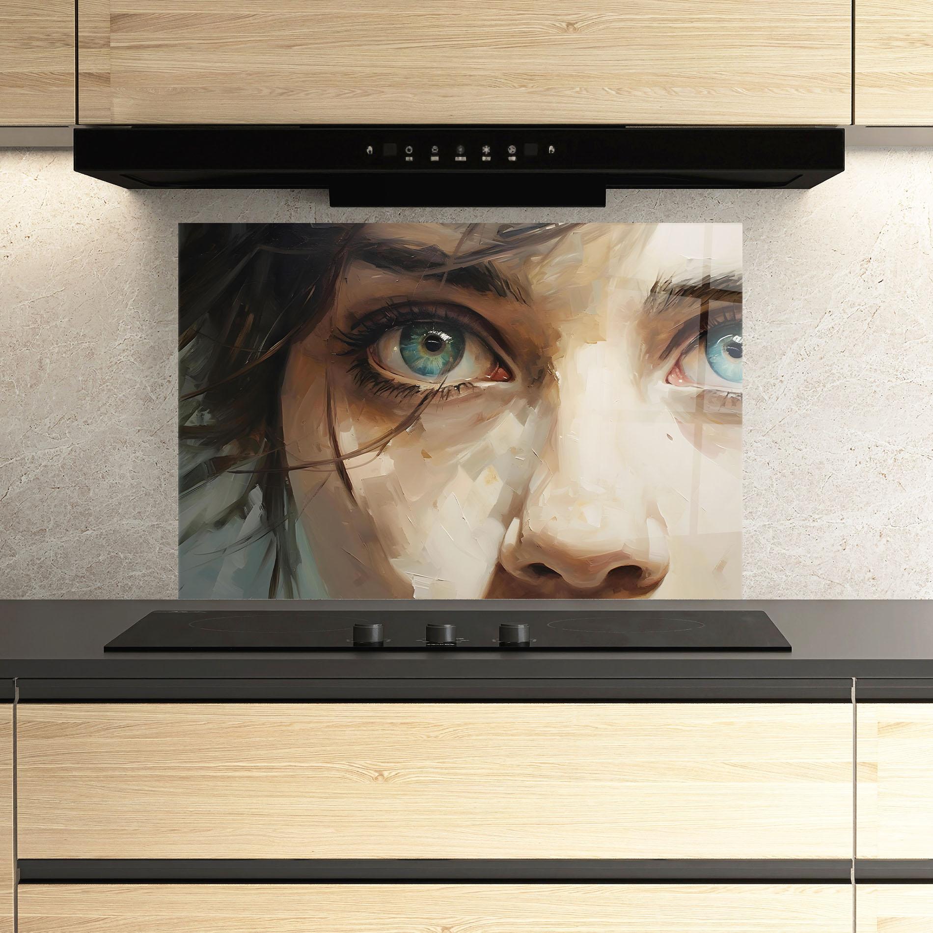 Konyhai üveg hátfal Vintage Blue Eyes Art mockup 3