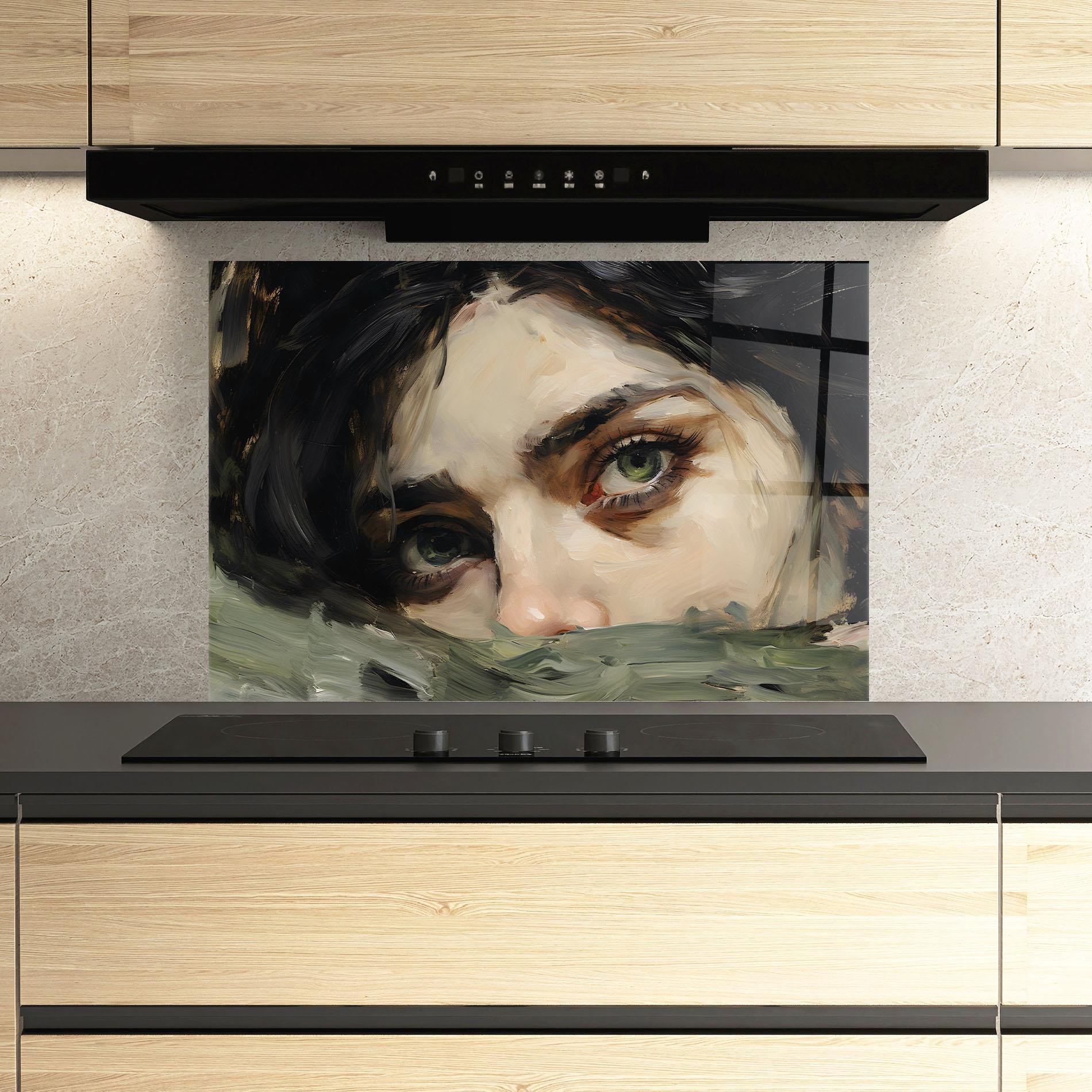 Konyhai üveg hátfal Vintage Green Eyes Art mockup 3