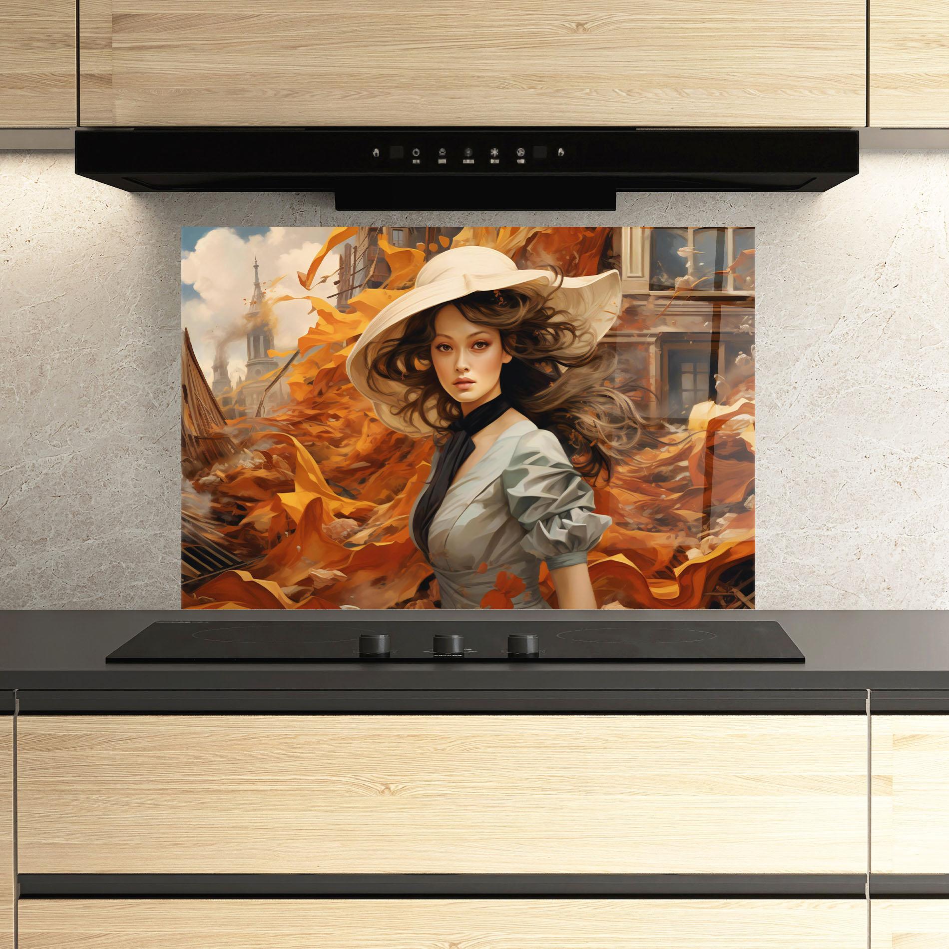 Konyhai üveg hátfal Vintage Outfit On Orange mockup 3