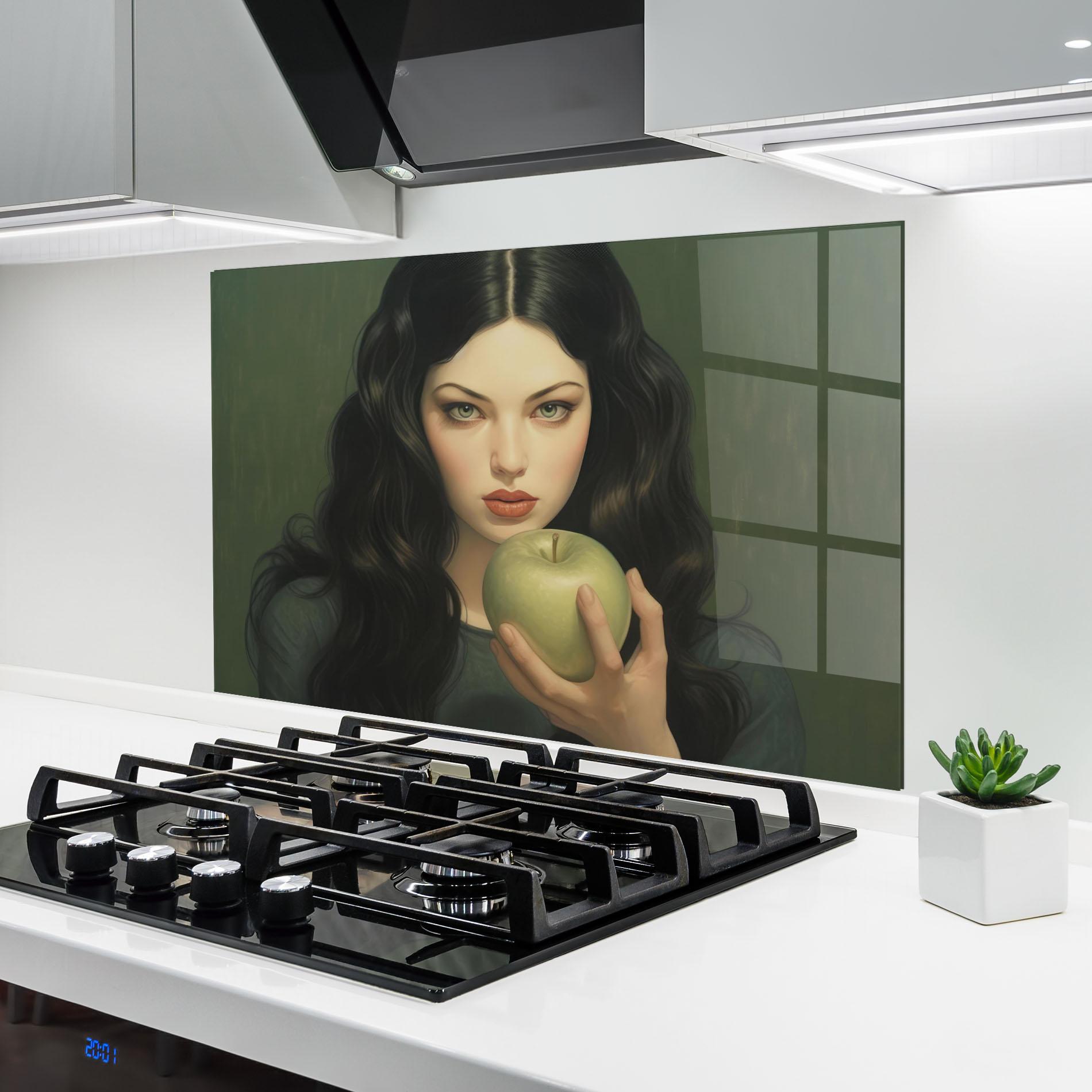 Konyhai üveg hátfal Green Apple Painting mockup 6
