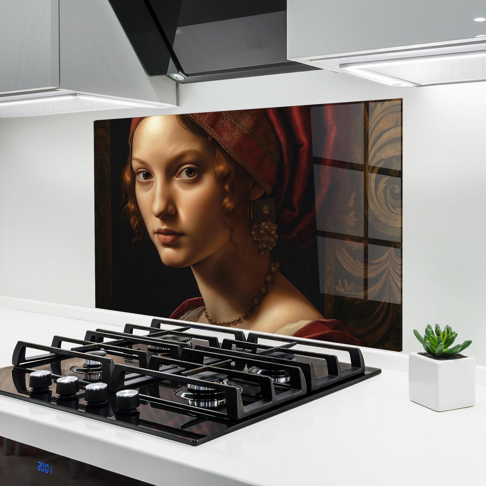 Konyhai üveg hátfal Red Hair Woman Art mockup 6