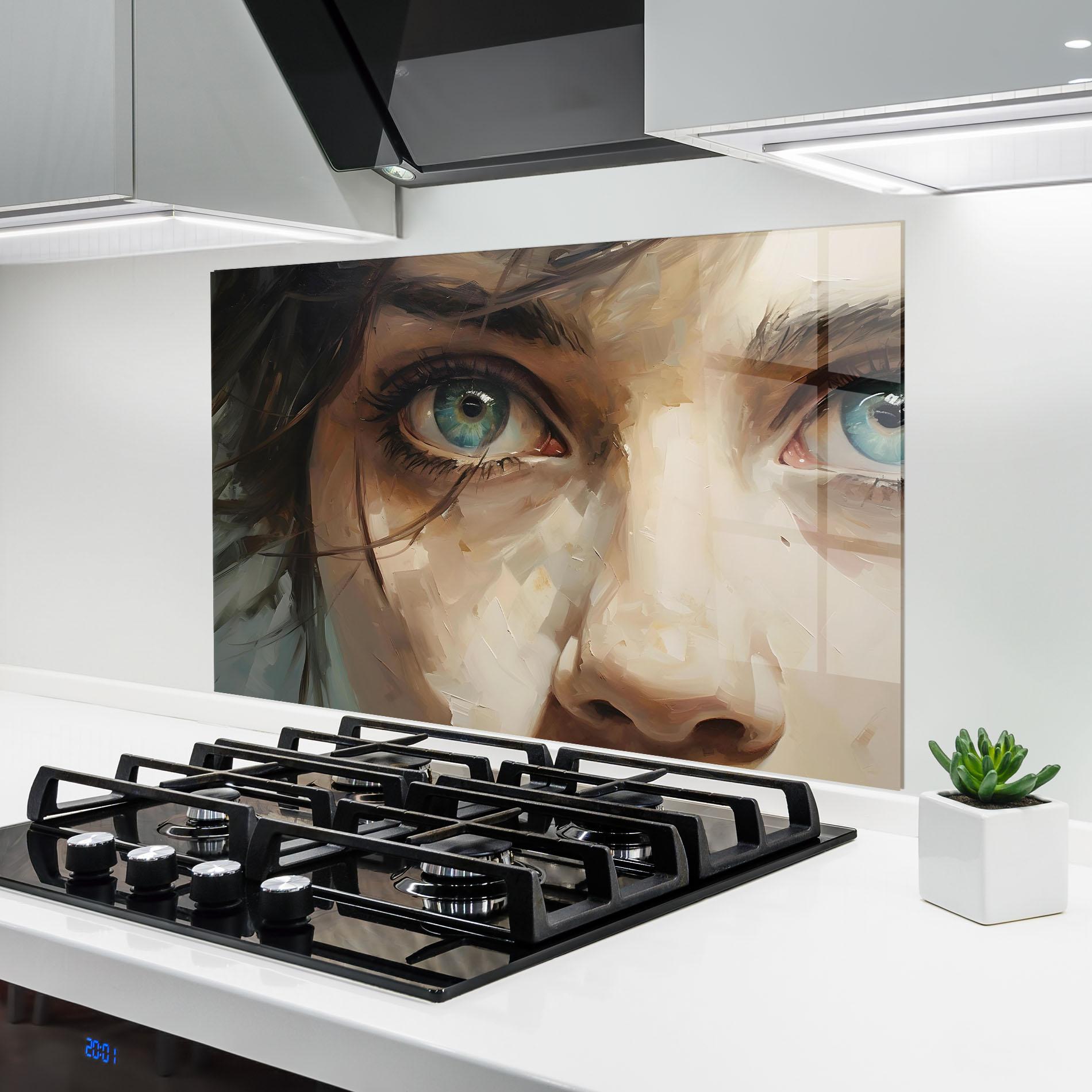 Konyhai üveg hátfal Vintage Blue Eyes Art mockup 6