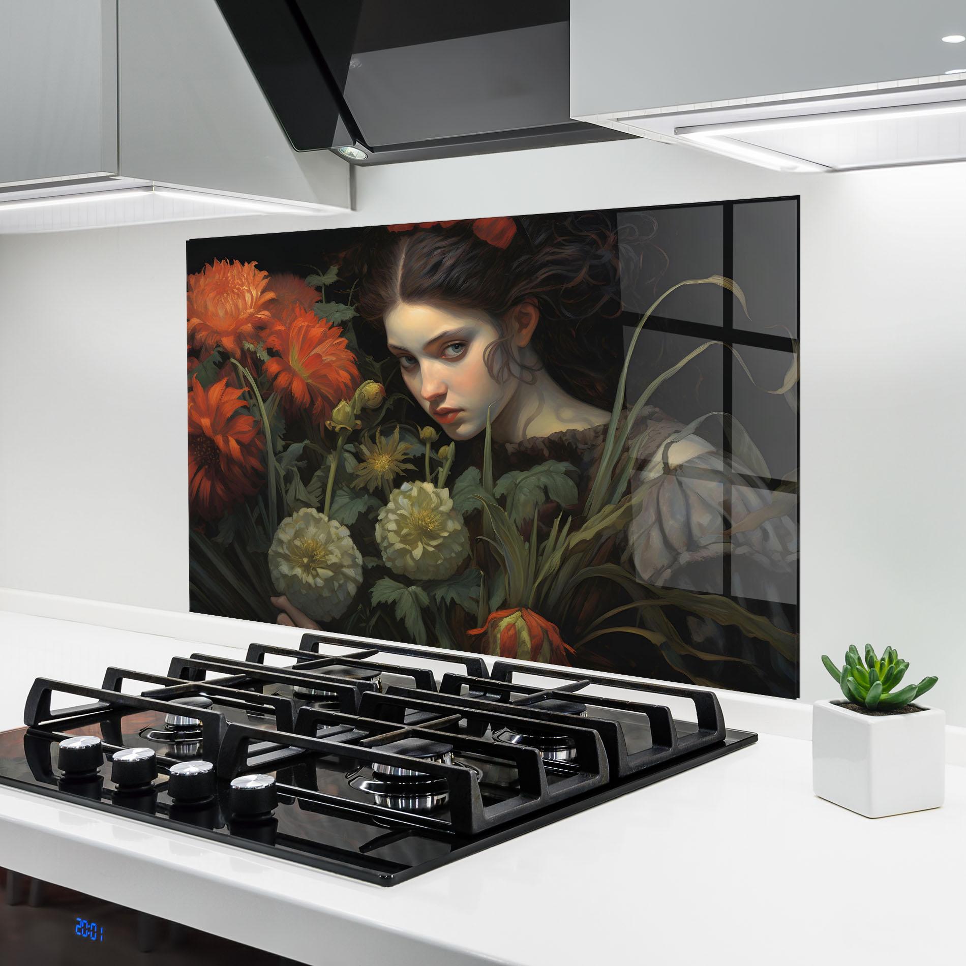 Konyhai üveg hátfal Vintage Flowers mockup 6