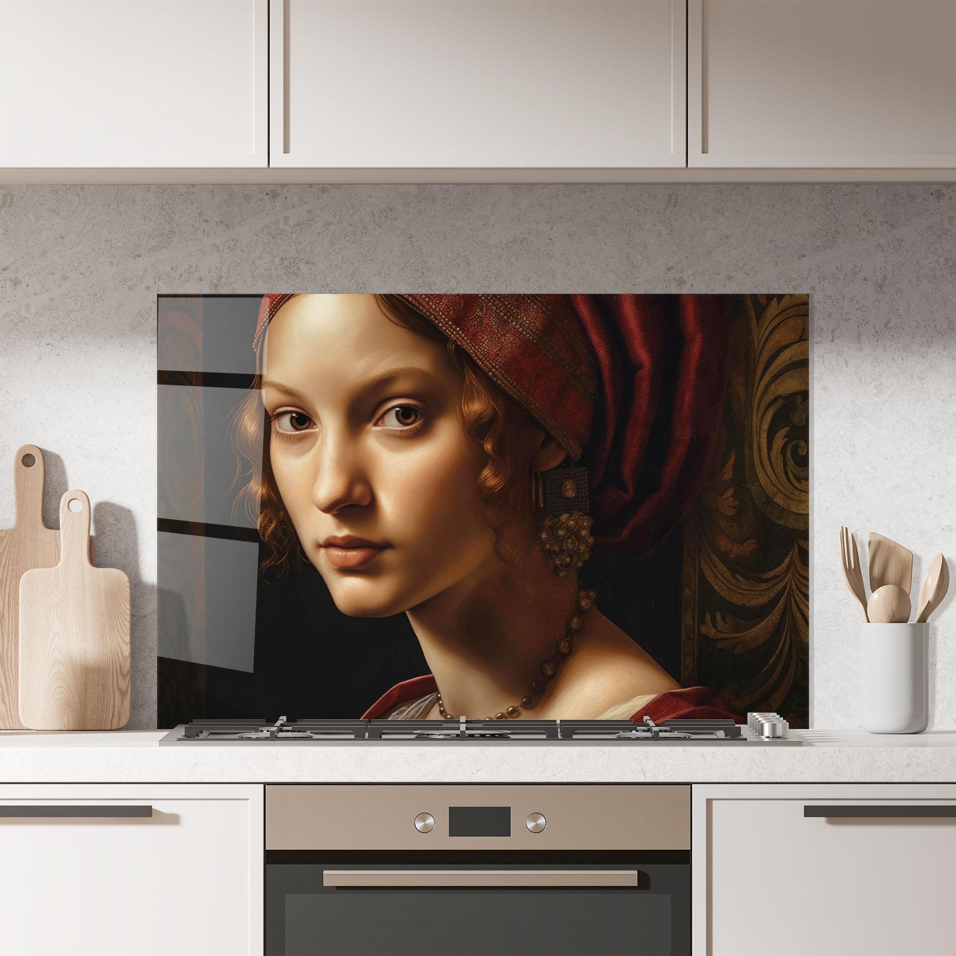 Konyhai üveg hátfal Red Hair Woman Art mockup 7