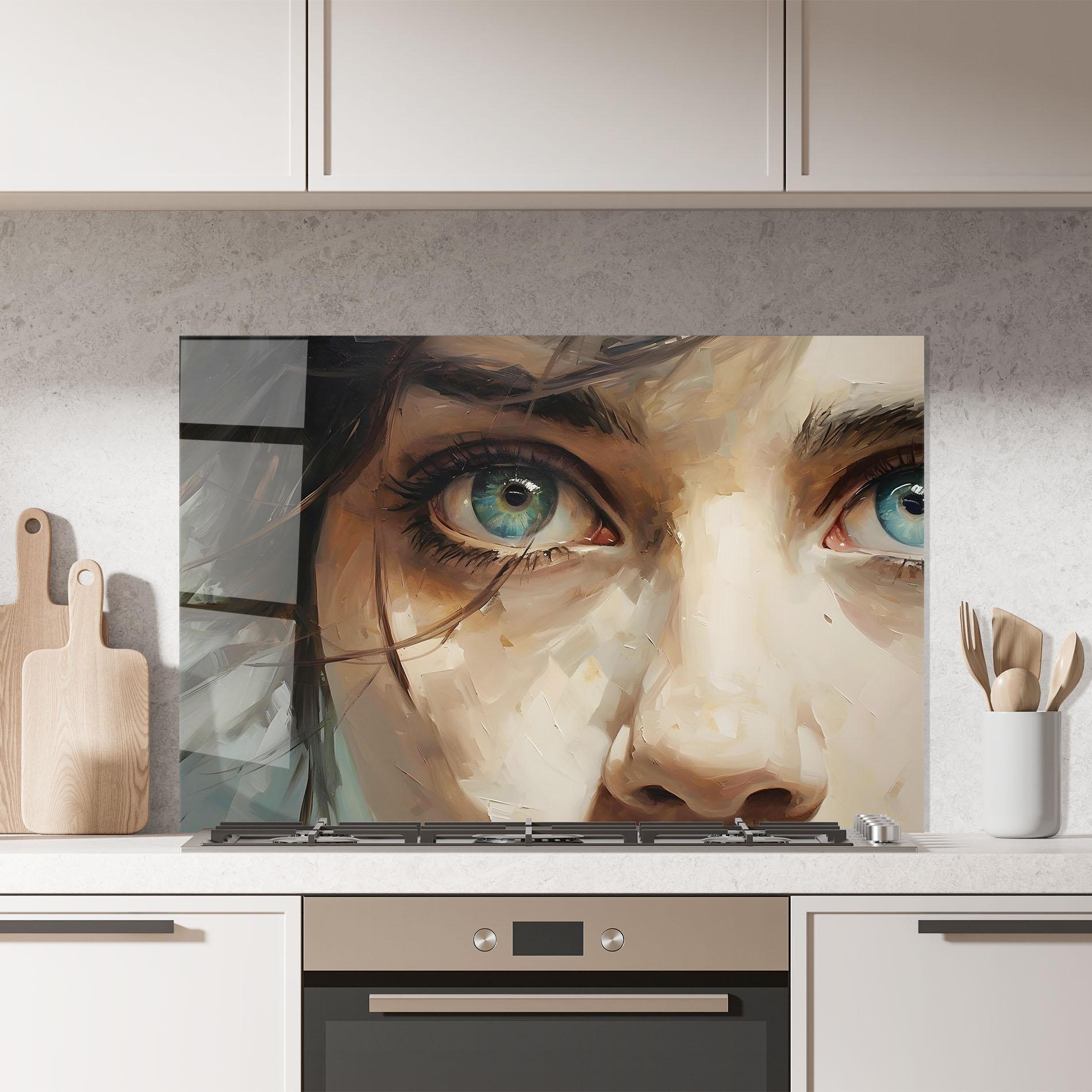 Konyhai üveg hátfal Vintage Blue Eyes Art mockup 7