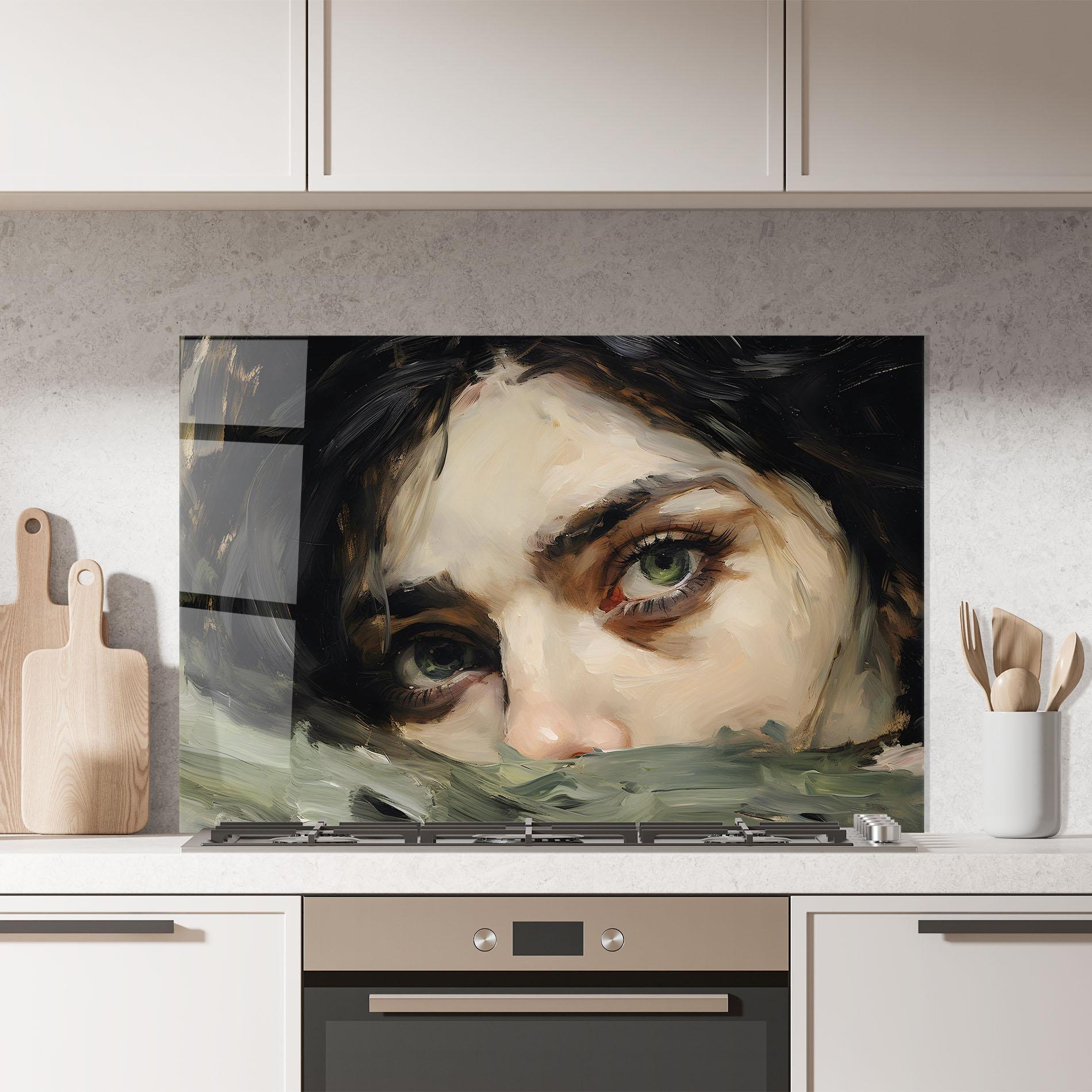 Konyhai üveg hátfal Vintage Green Eyes Art mockup 7