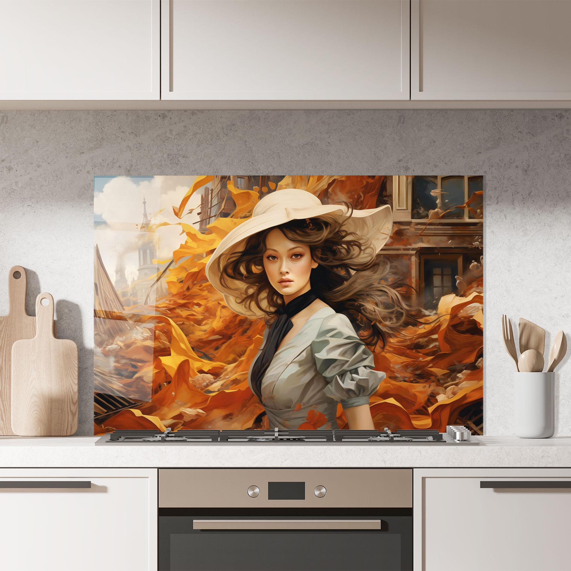 Konyhai üveg hátfal Vintage Outfit On Orange mockup 7