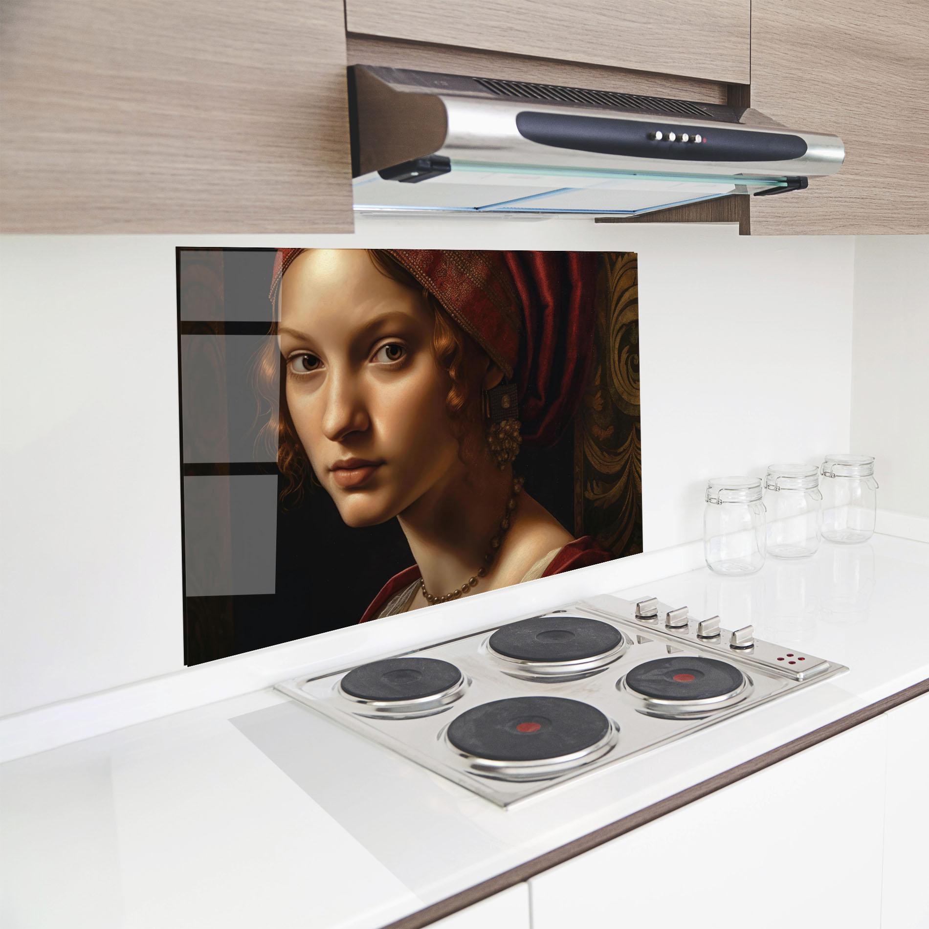 Konyhai üveg hátfal Red Hair Woman Art mockup 8