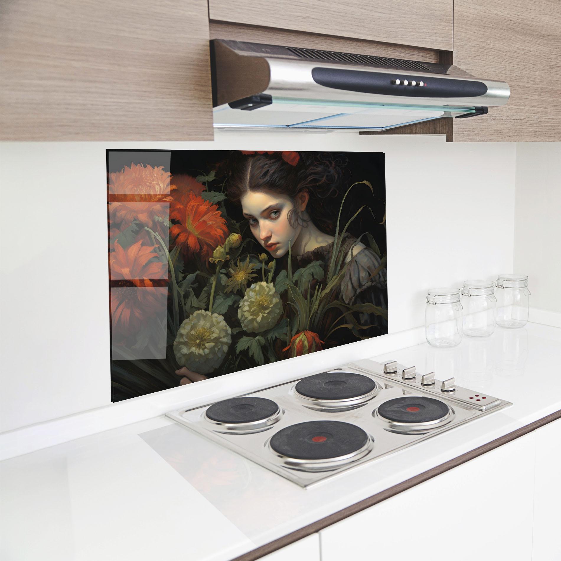 Konyhai üveg hátfal Vintage Flowers mockup 8