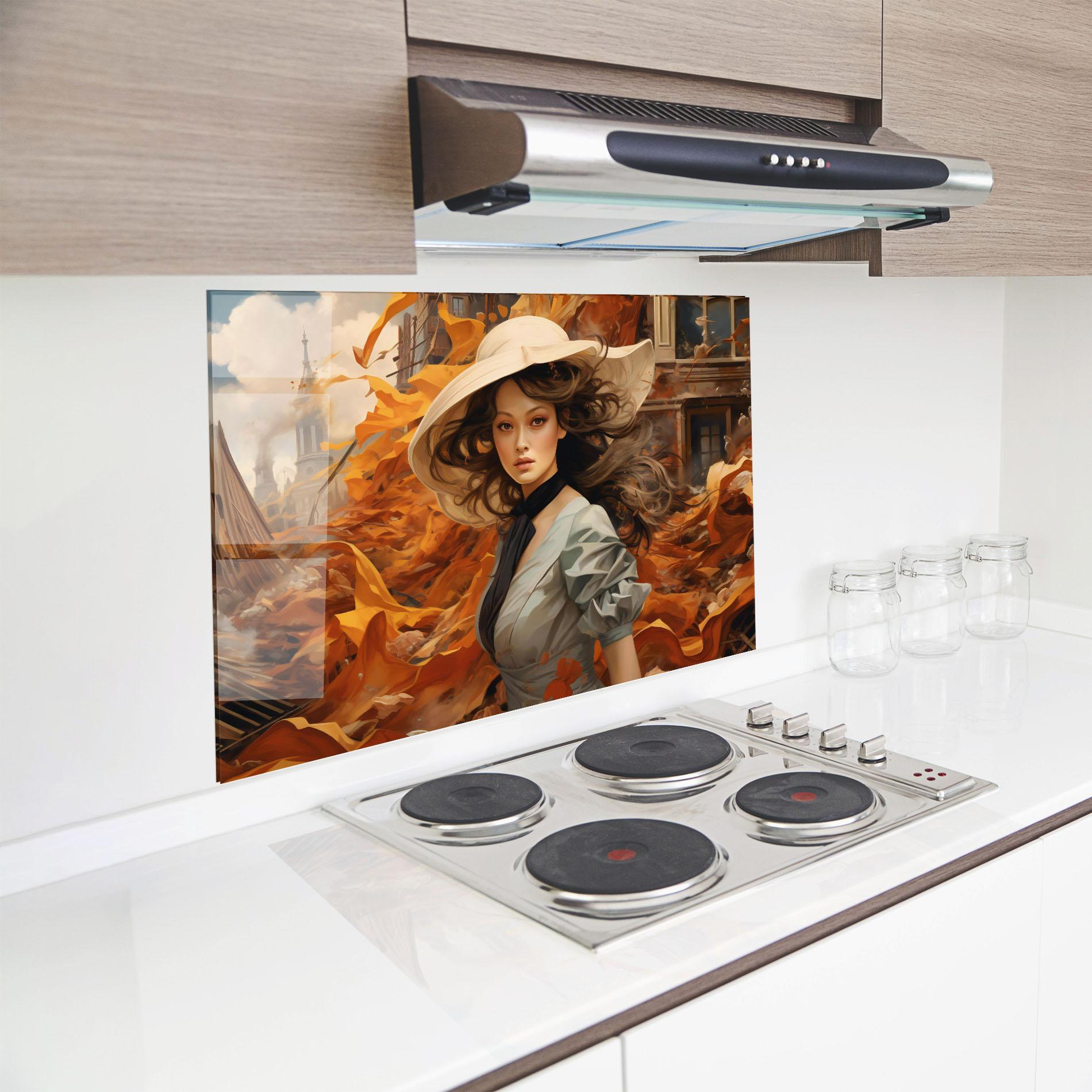 Konyhai üveg hátfal Vintage Outfit On Orange mockup 8