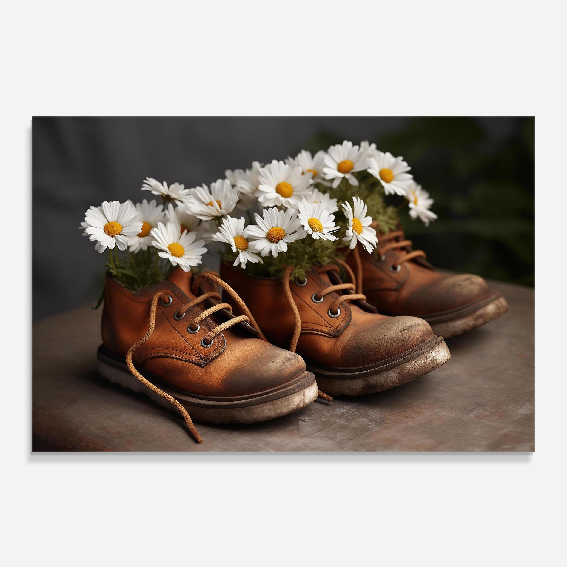 Konyhai üveg hátfal Old Boot Flowers mockup 0