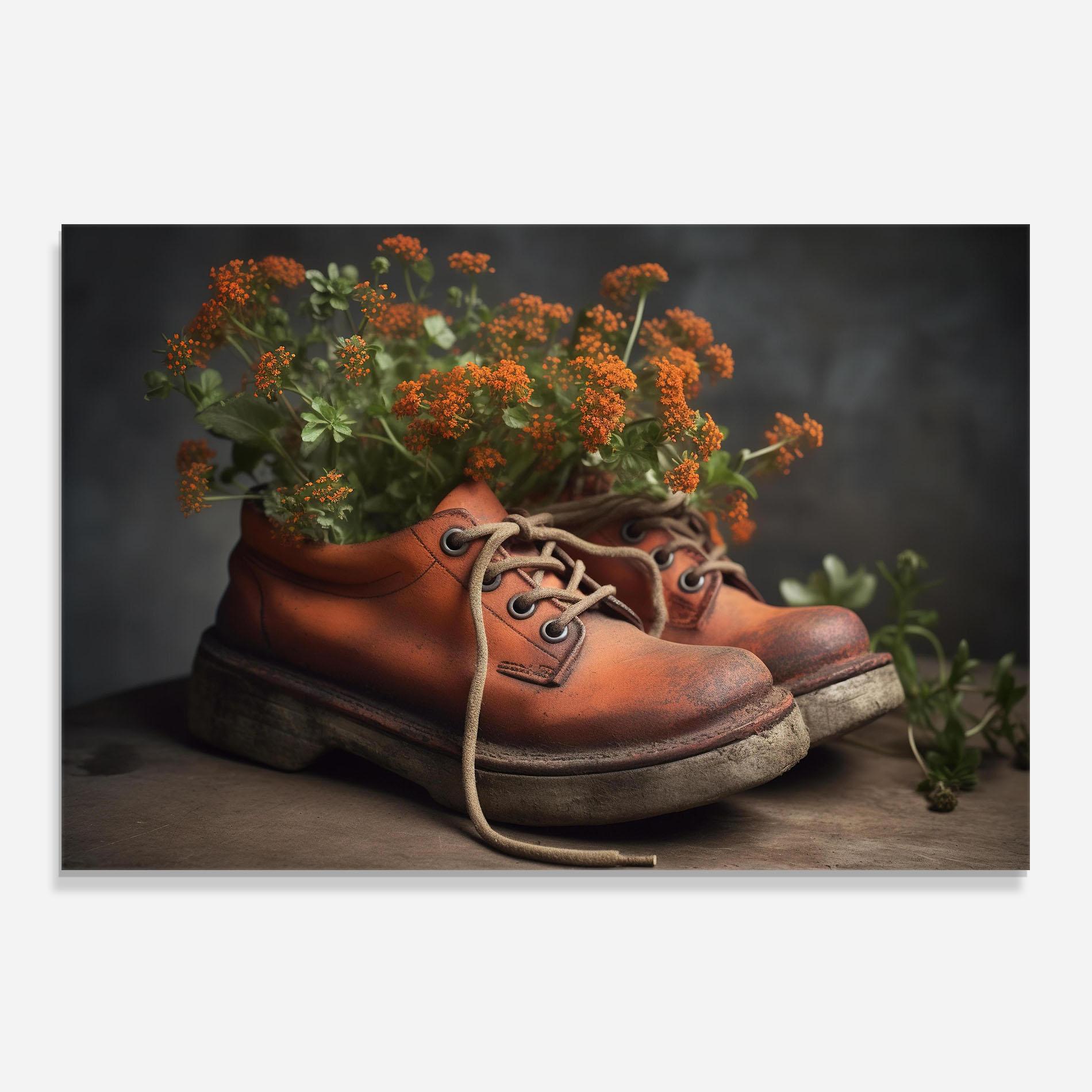 Konyhai üveg hátfal Old Boot Spring Flowers mockup 0