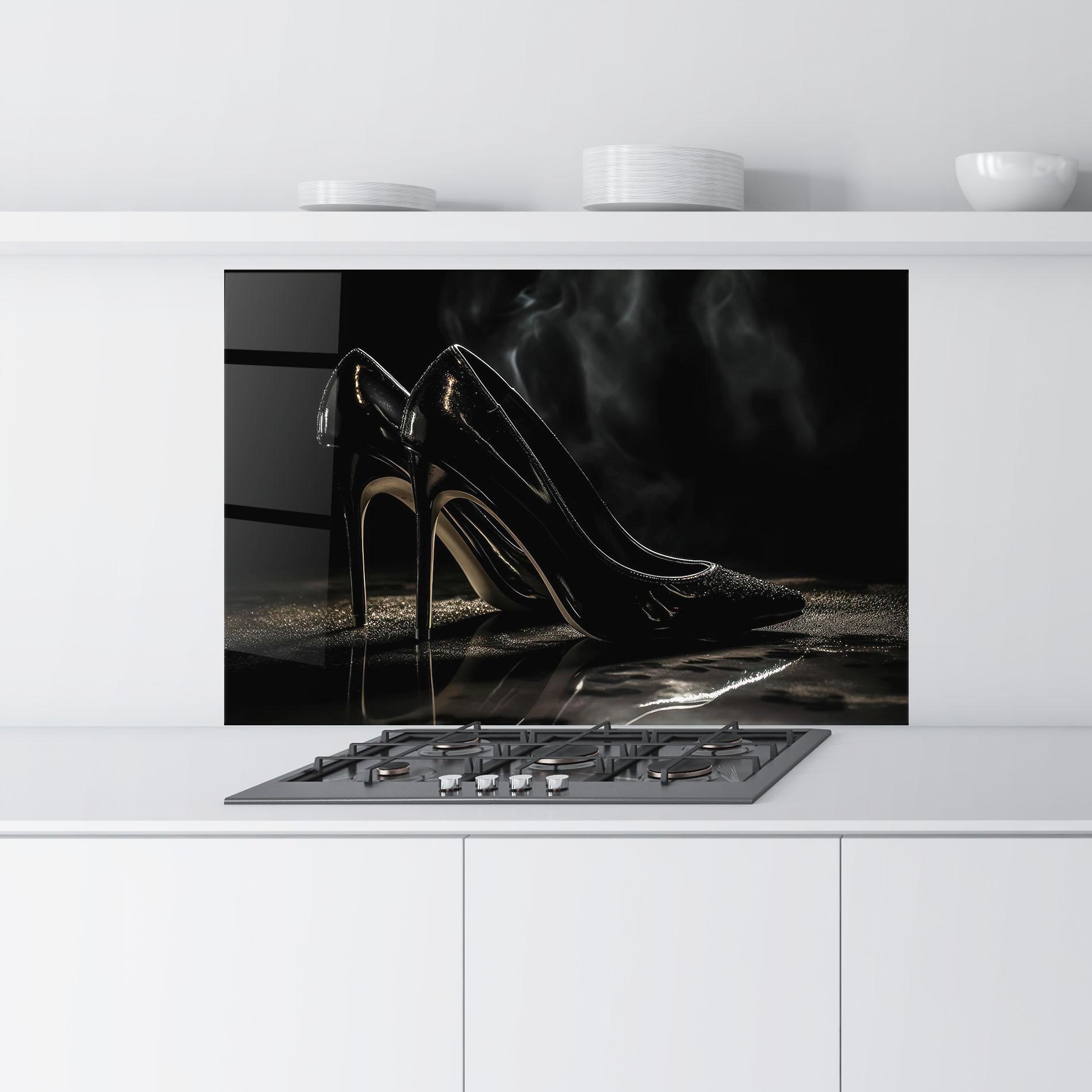 Konyhai üveg hátfal Black Leather Shoes mockup 9