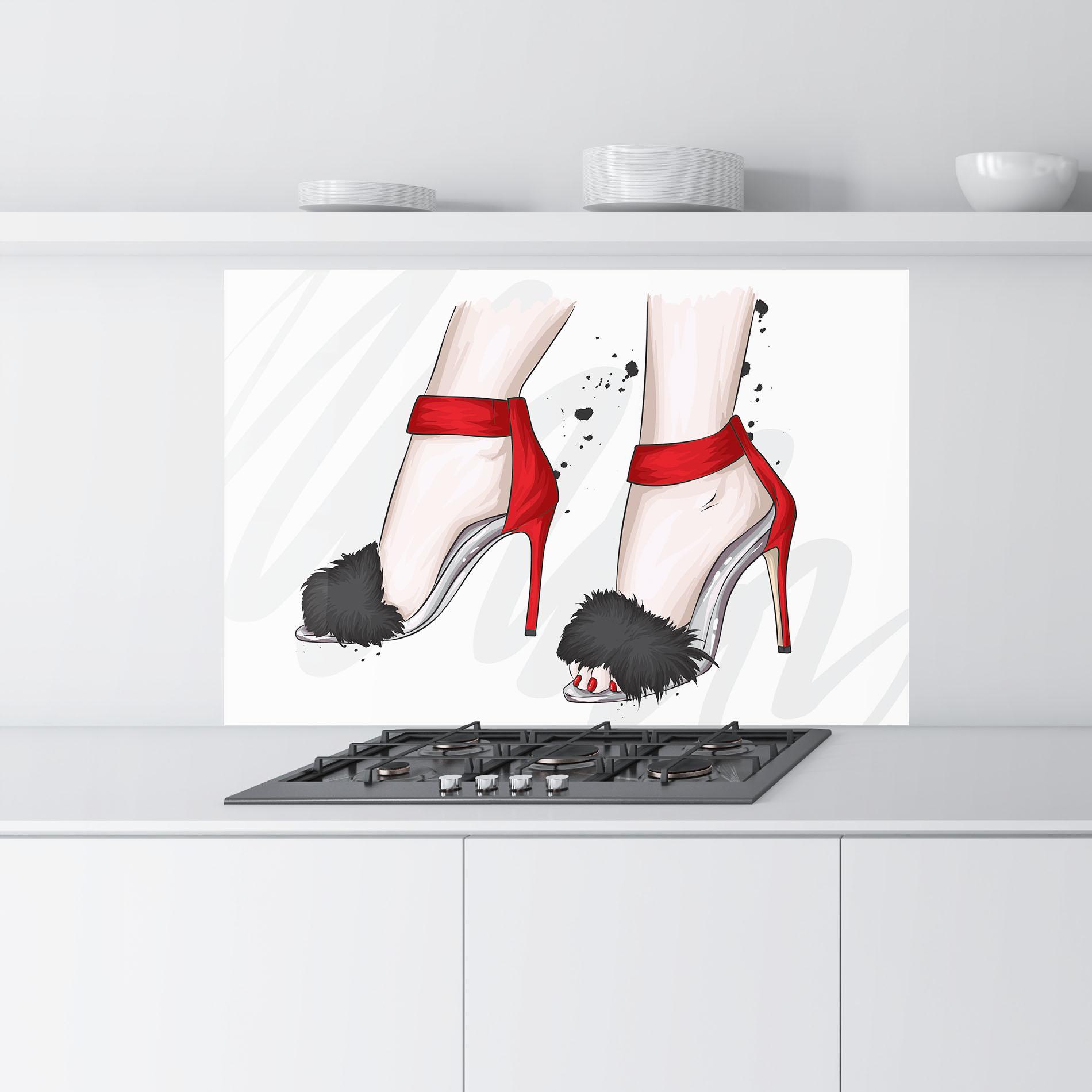 Konyhai üveg hátfal Black Red Heels mockup 9
