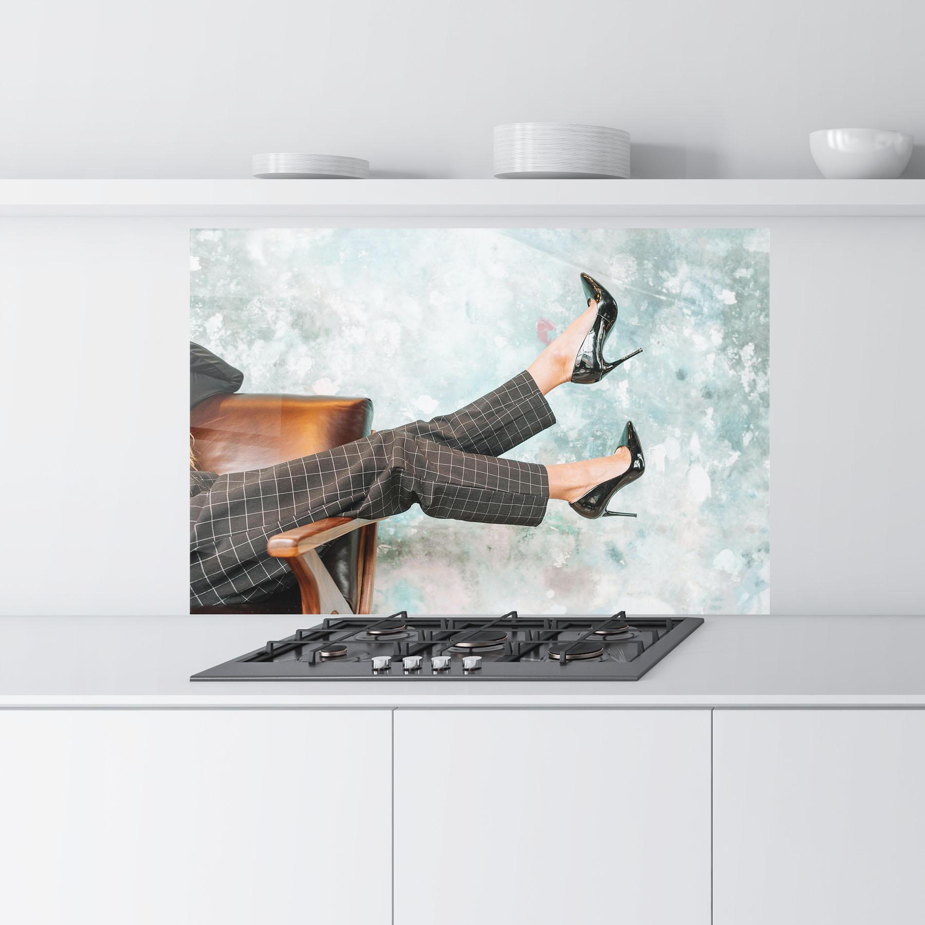 Konyhai üveg hátfal Black Shoes On Chair mockup 9