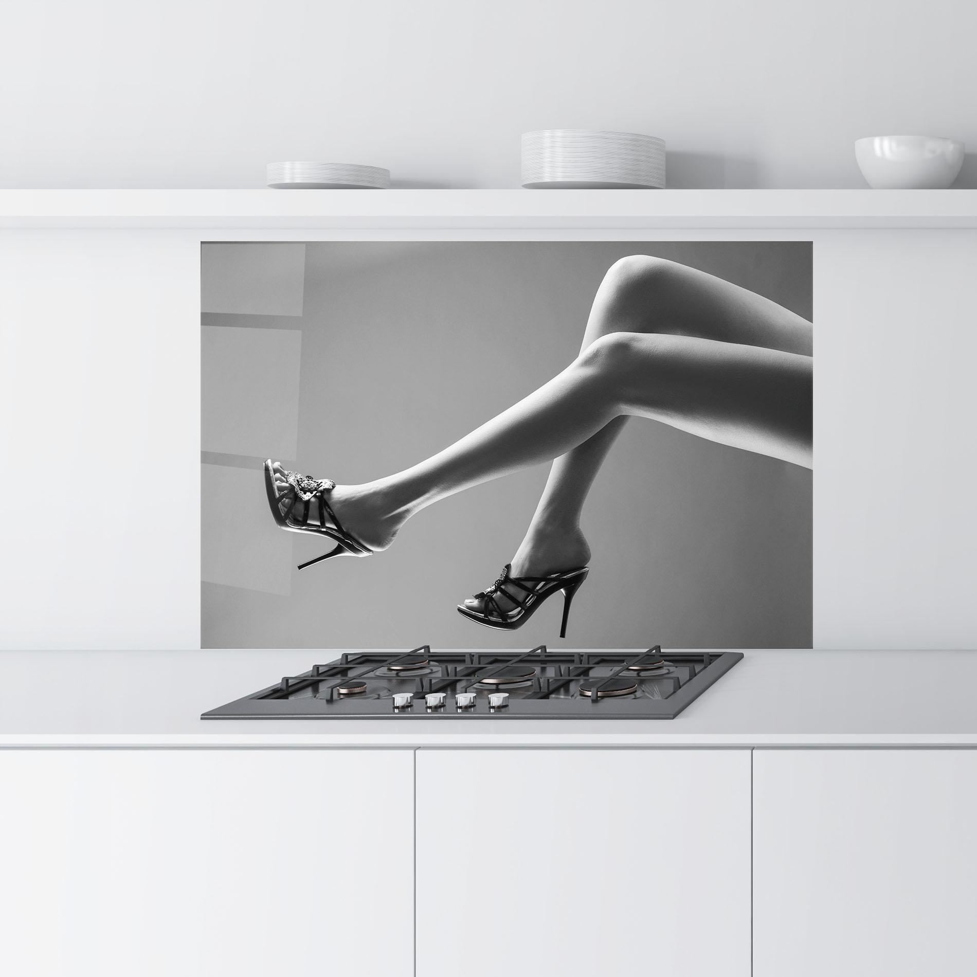 Konyhai üveg hátfal Black Shoes On Grey mockup 9