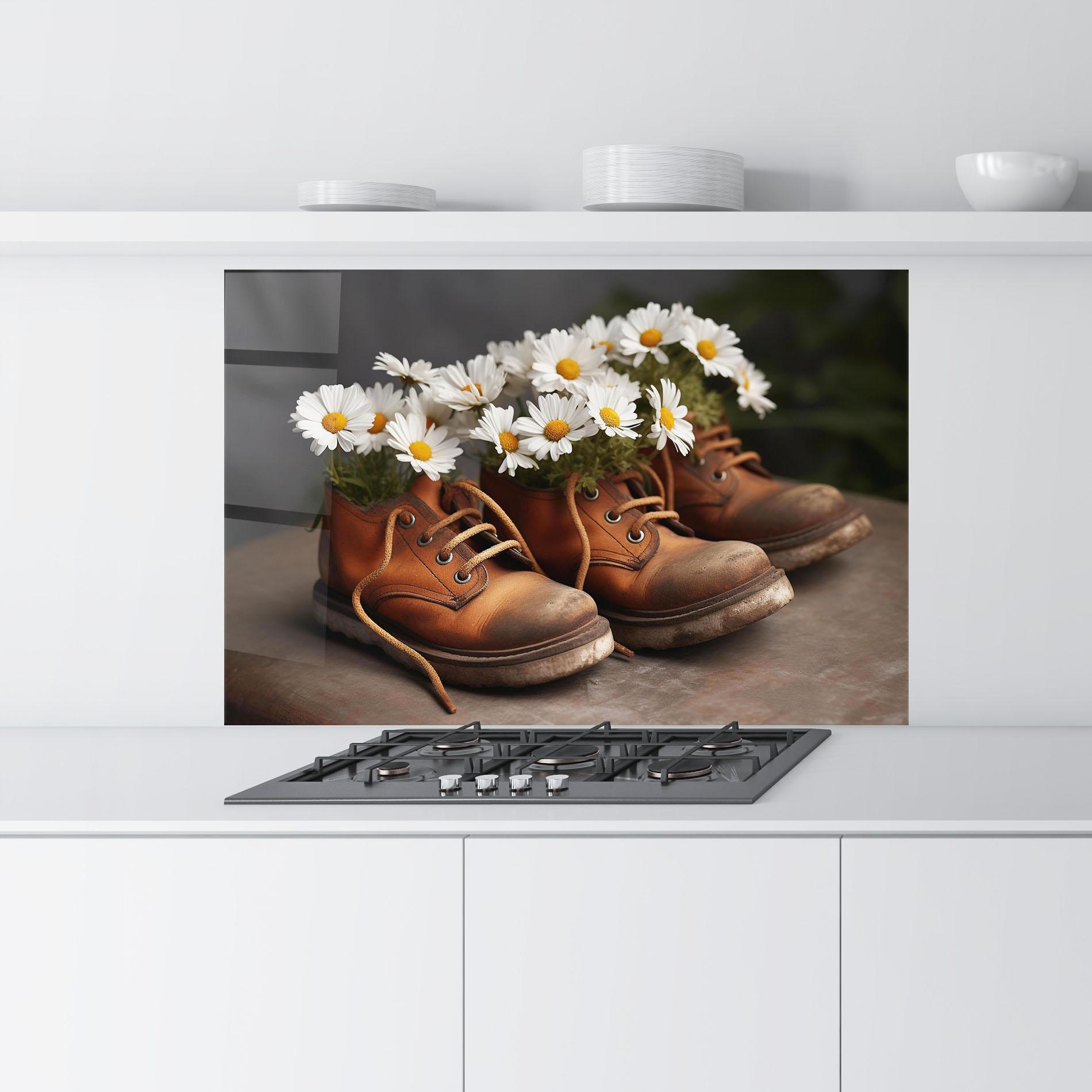 Konyhai üveg hátfal Old Boot Flowers mockup 9