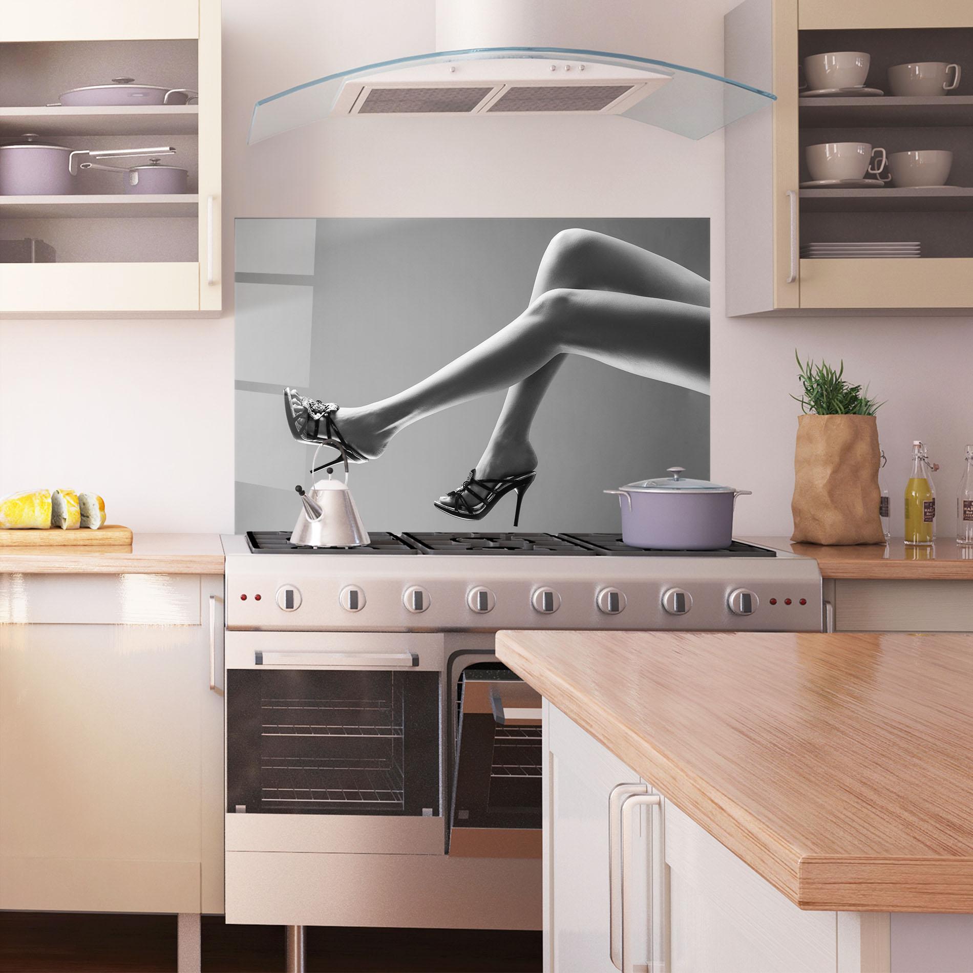 Konyhai üveg hátfal Black Shoes On Grey mockup 1