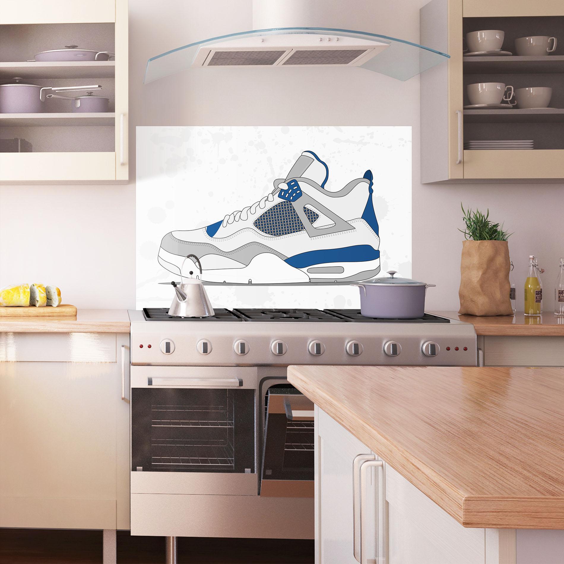Konyhai üveg hátfal Blue Grey Sneakers mockup 1