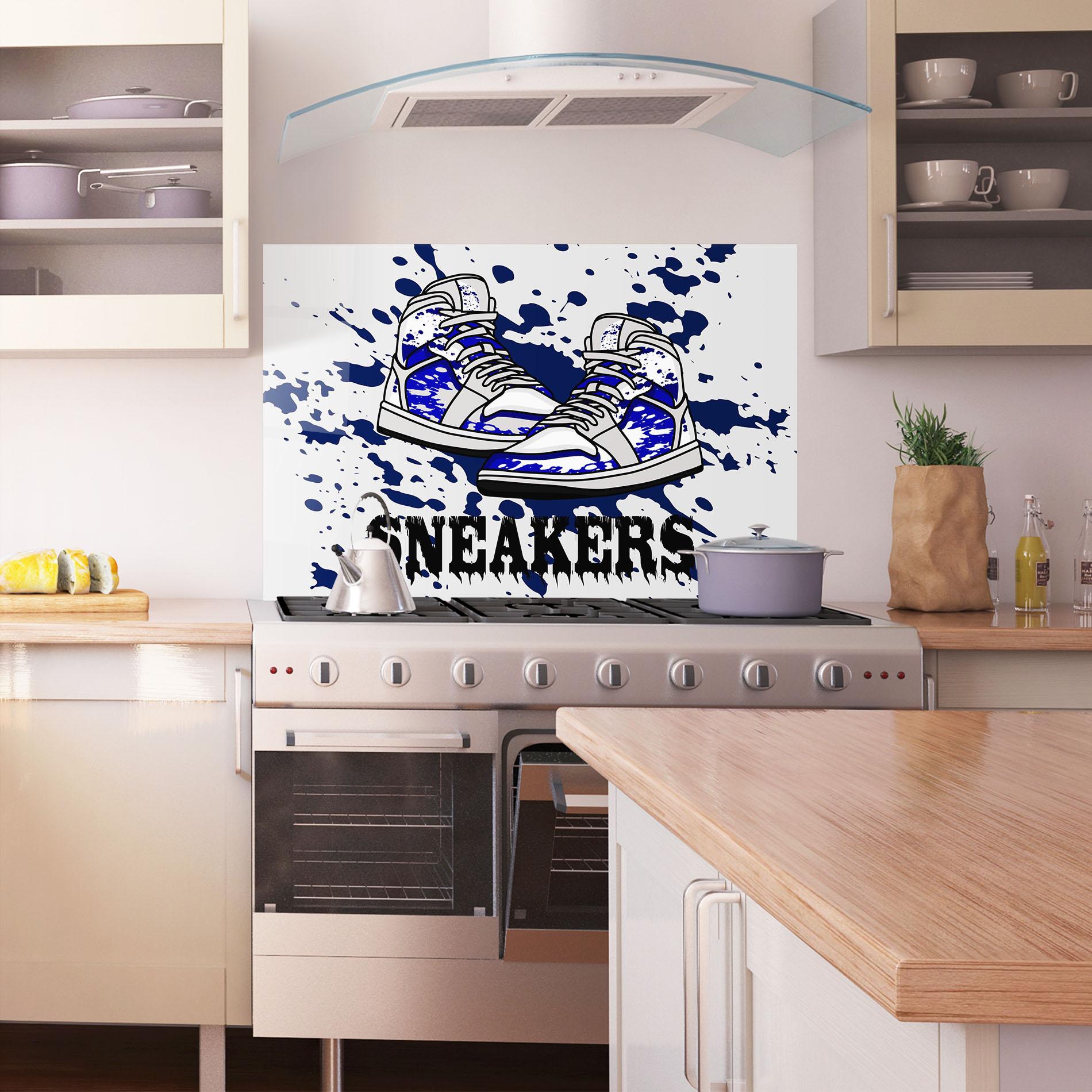 Konyhai üveg hátfal Dark Blue Sneakers mockup 1