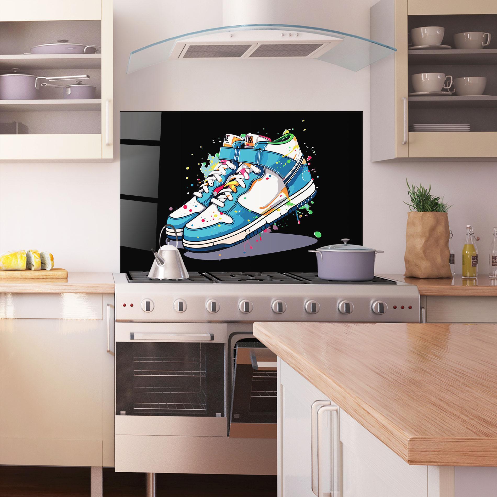 Konyhai üveg hátfal Shoes Splash Color mockup 1