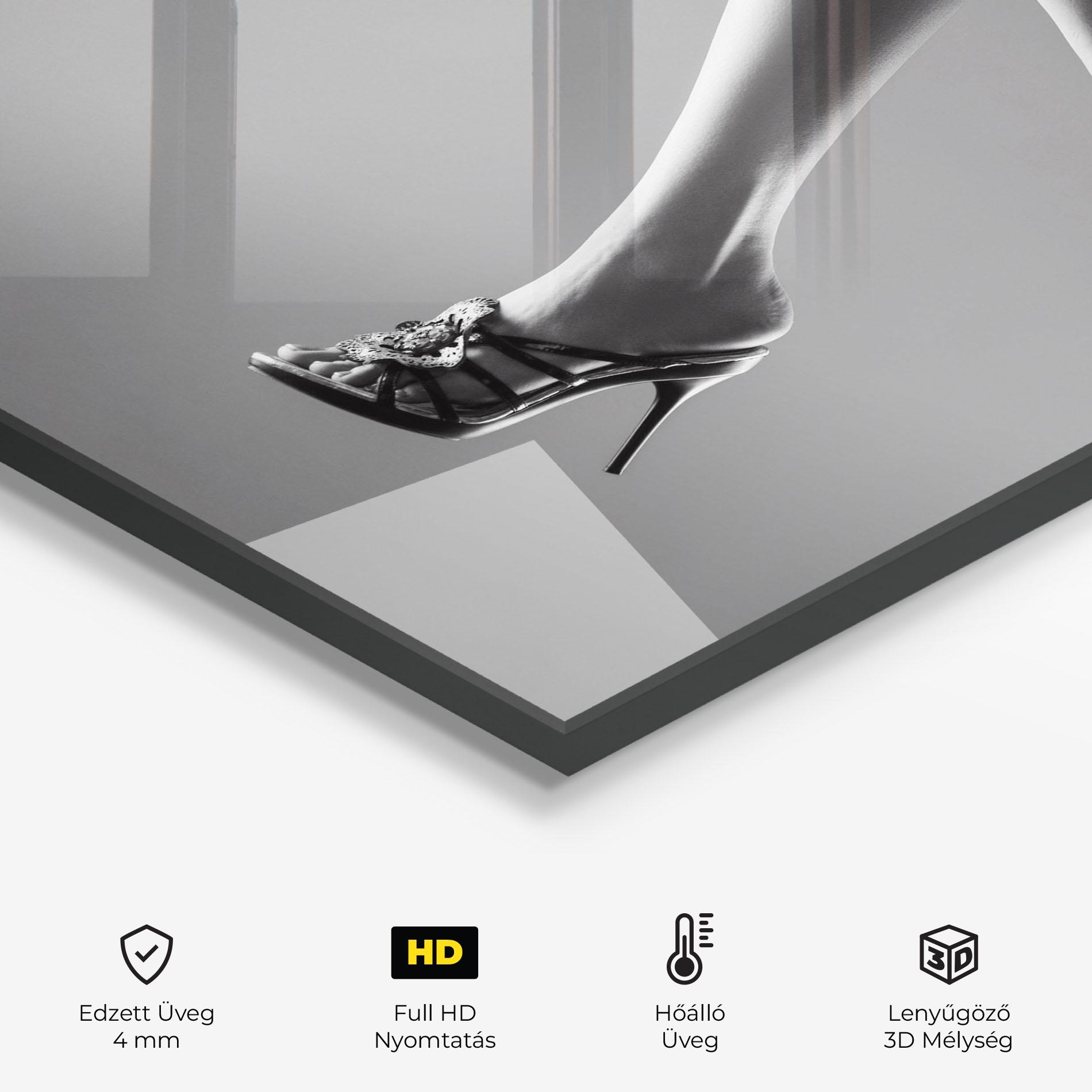 Konyhai üveg hátfal Black Shoes On Grey mockup 2