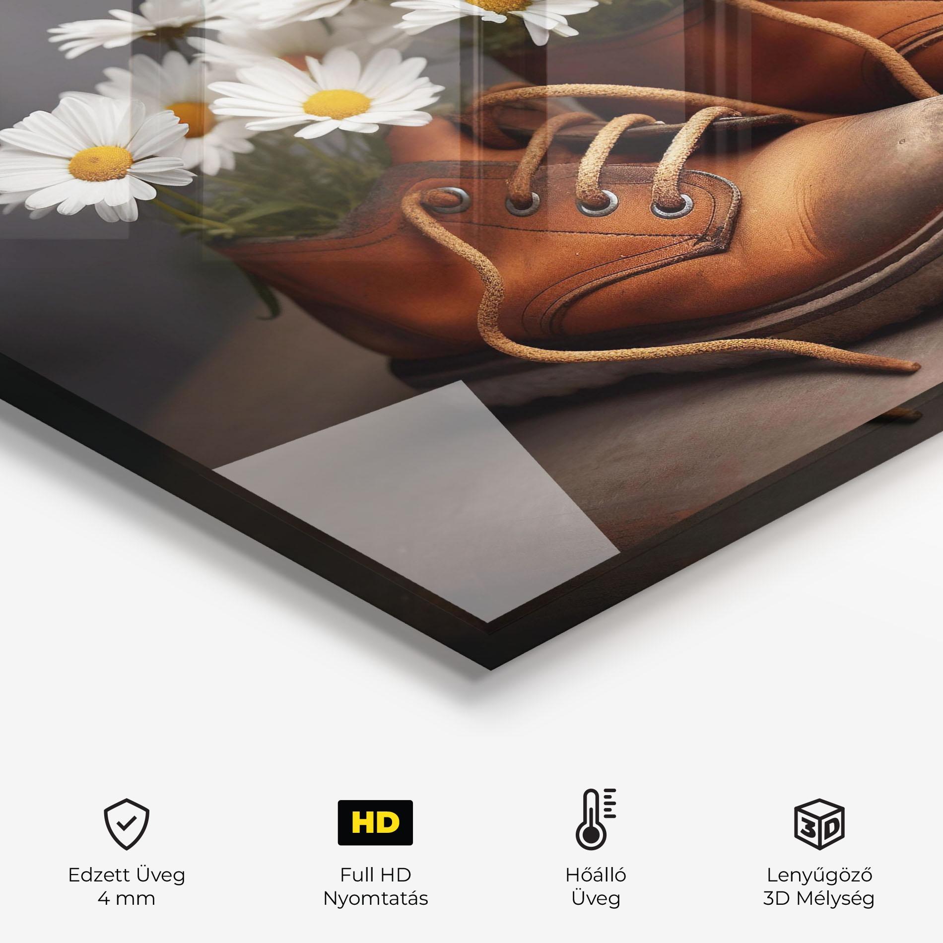 Konyhai üveg hátfal Old Boot Flowers mockup 2