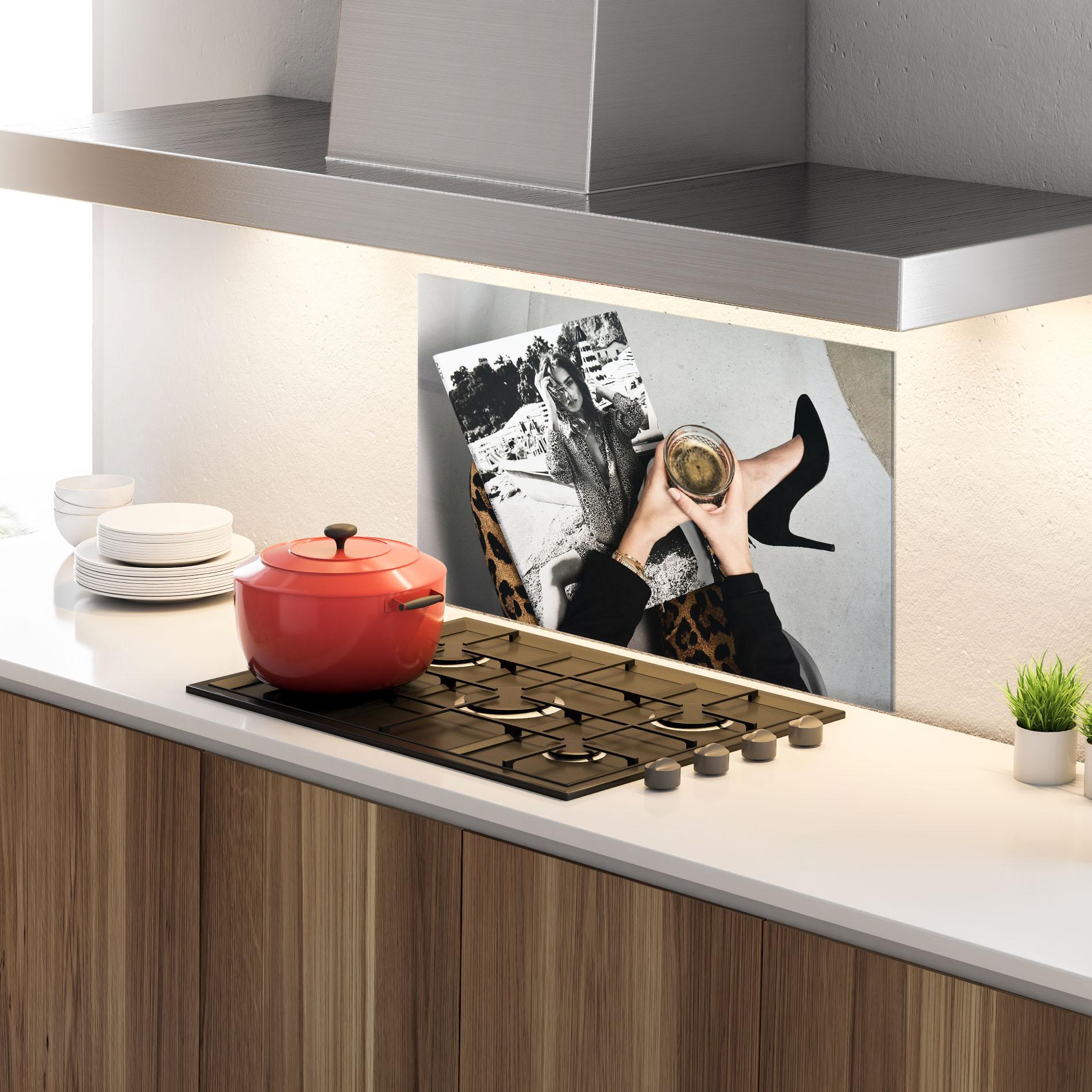 Konyhai üveg hátfal Black Shoes Holding Coffee mockup 4