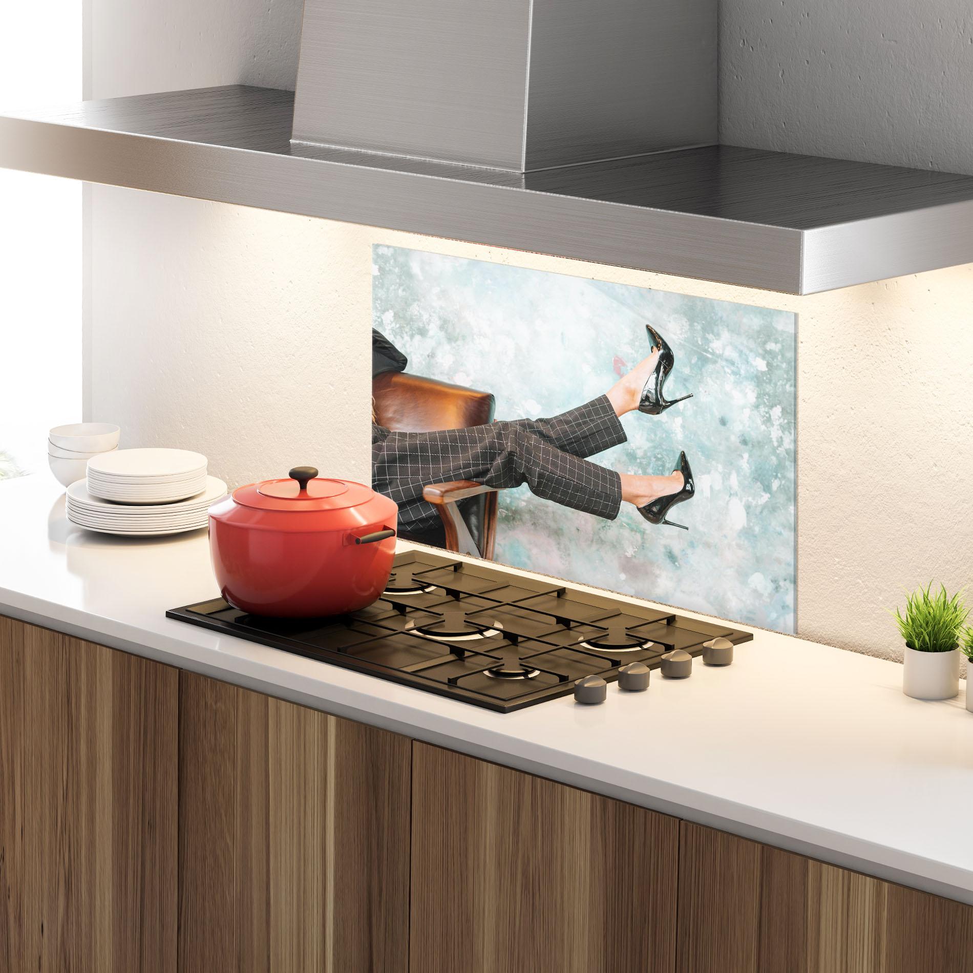 Konyhai üveg hátfal Black Shoes On Chair mockup 4