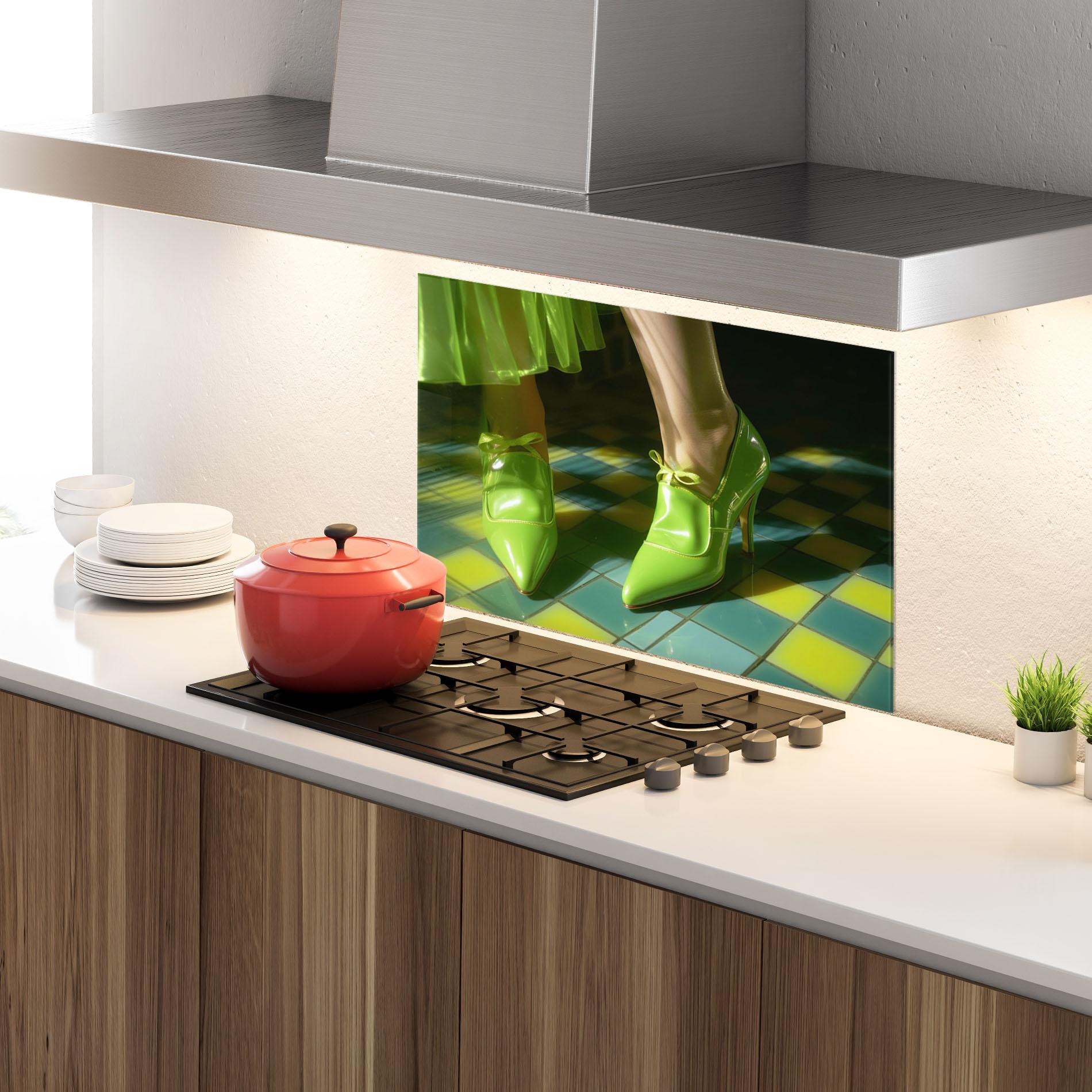 Konyhai üveg hátfal Green Elegant Shoes mockup 4