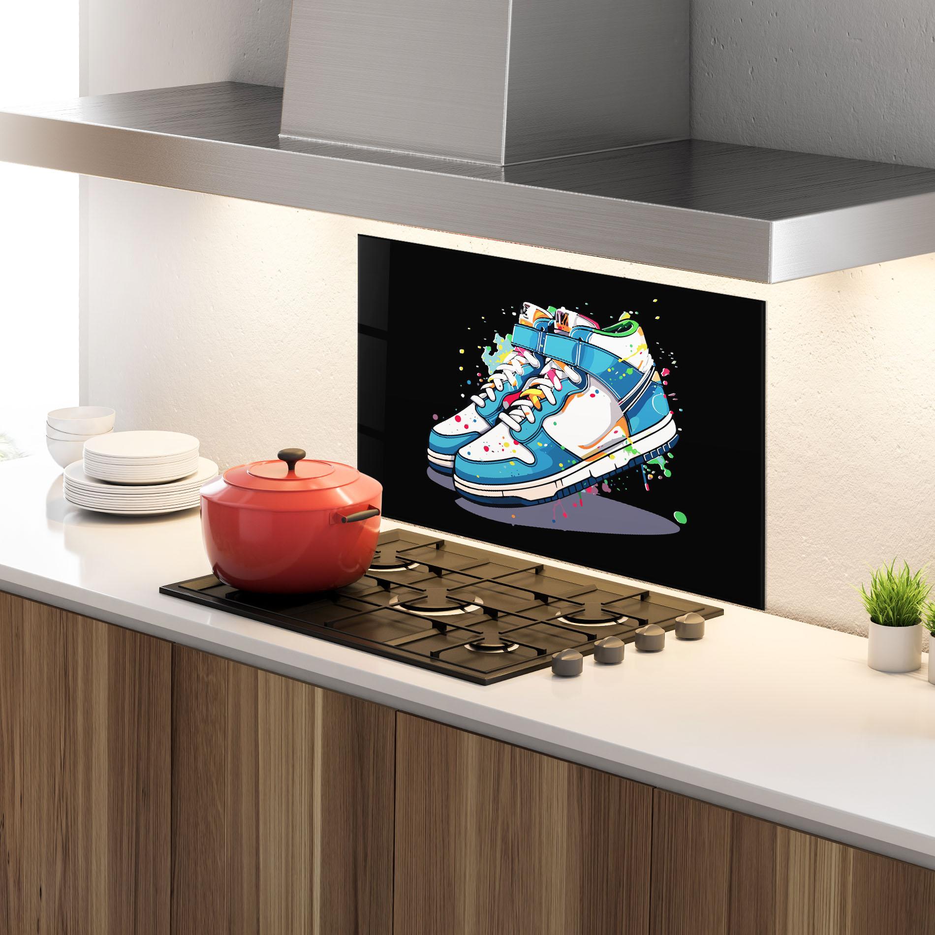 Konyhai üveg hátfal Shoes Splash Color mockup 4