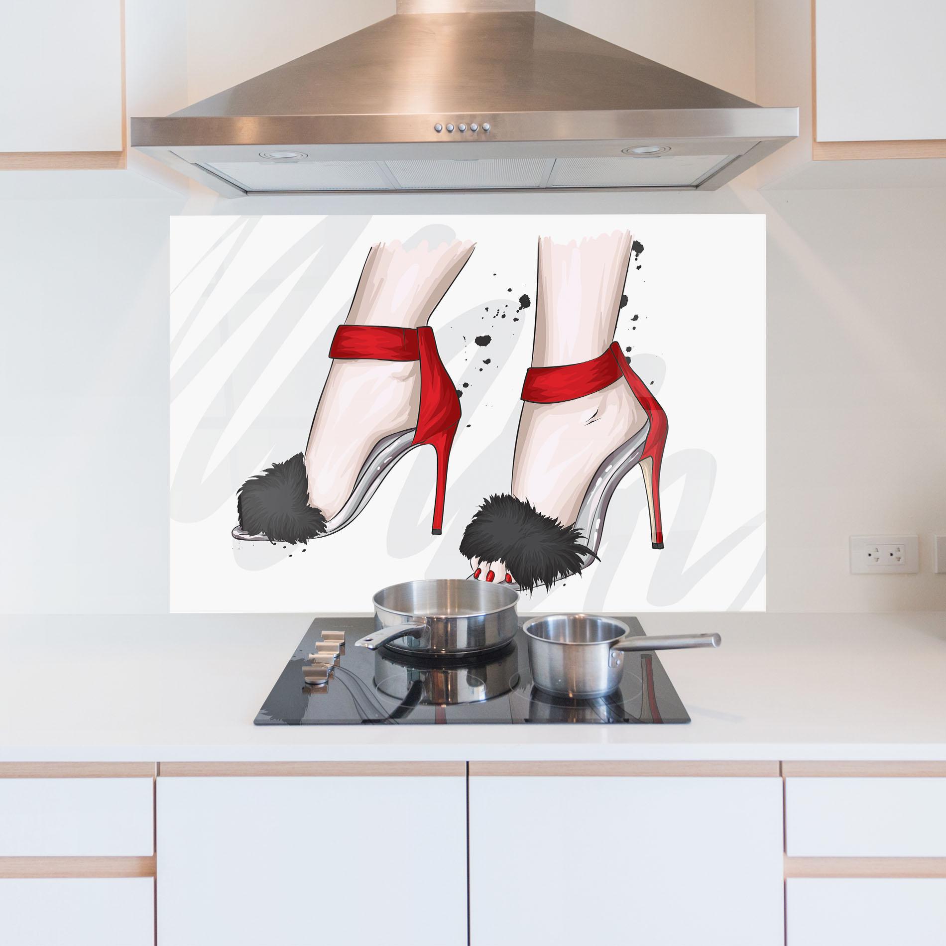 Konyhai üveg hátfal Black Red Heels mockup 5