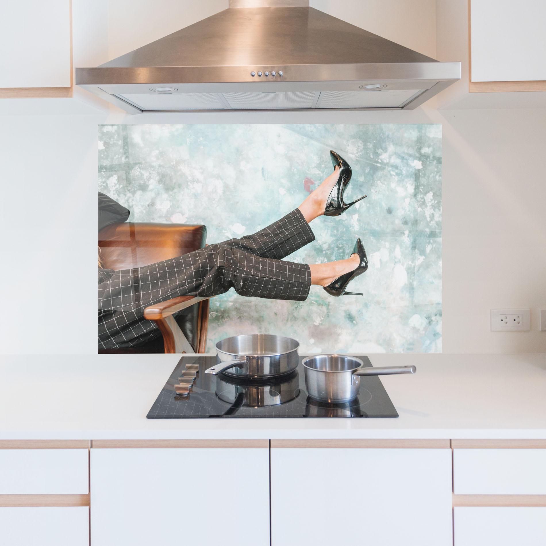 Konyhai üveg hátfal Black Shoes On Chair mockup 5