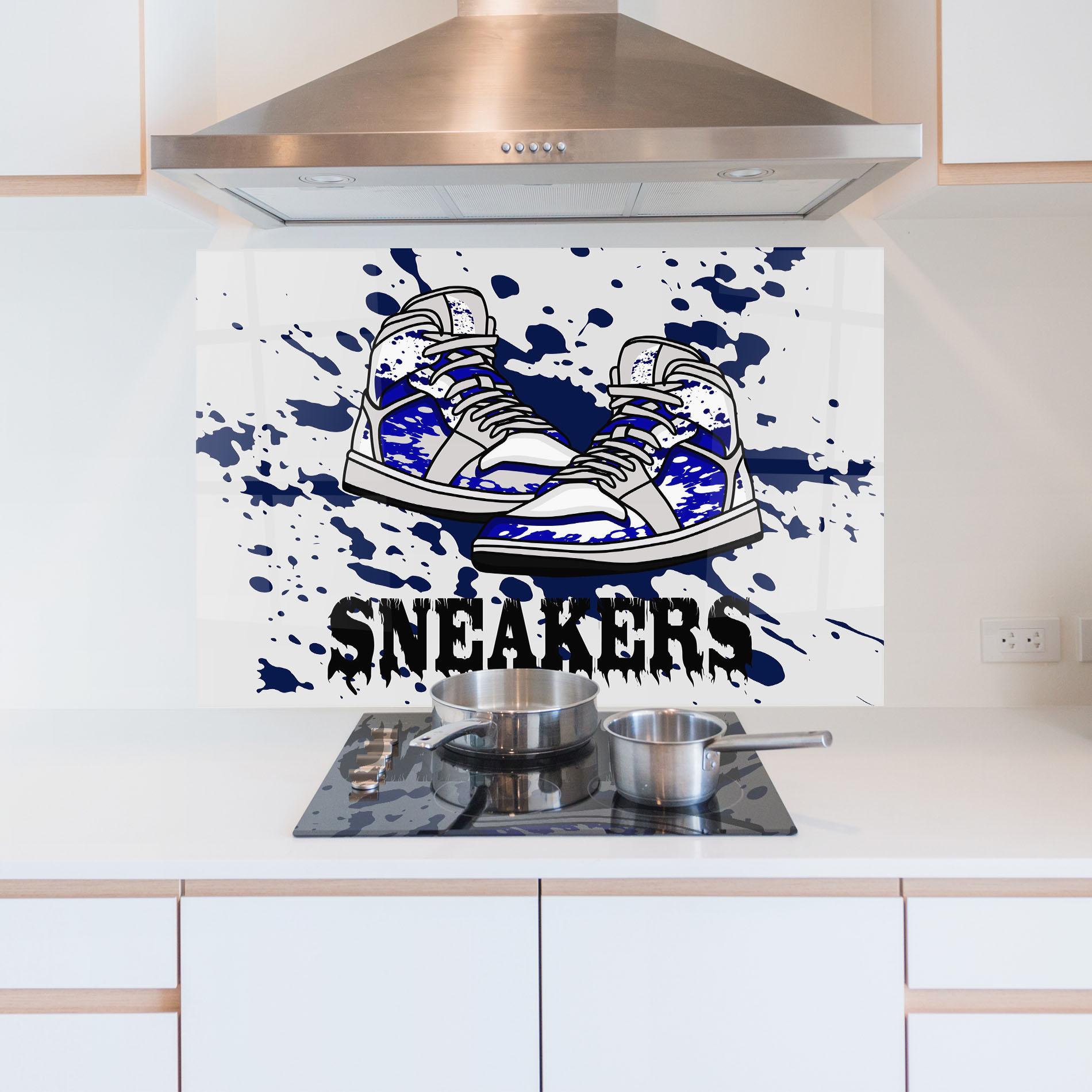 Konyhai üveg hátfal Dark Blue Sneakers mockup 5