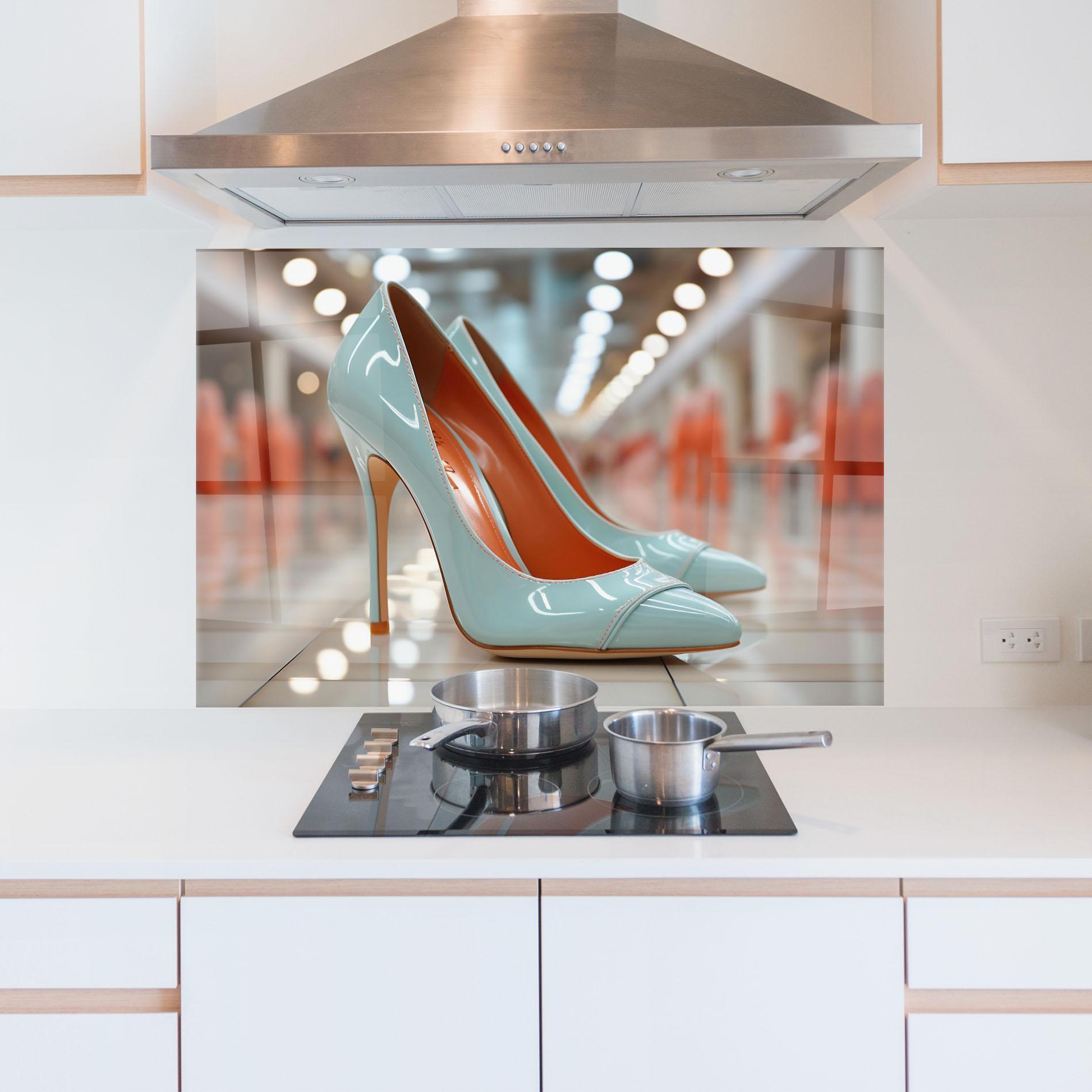 Konyhai üveg hátfal Light Blue Heels mockup 5