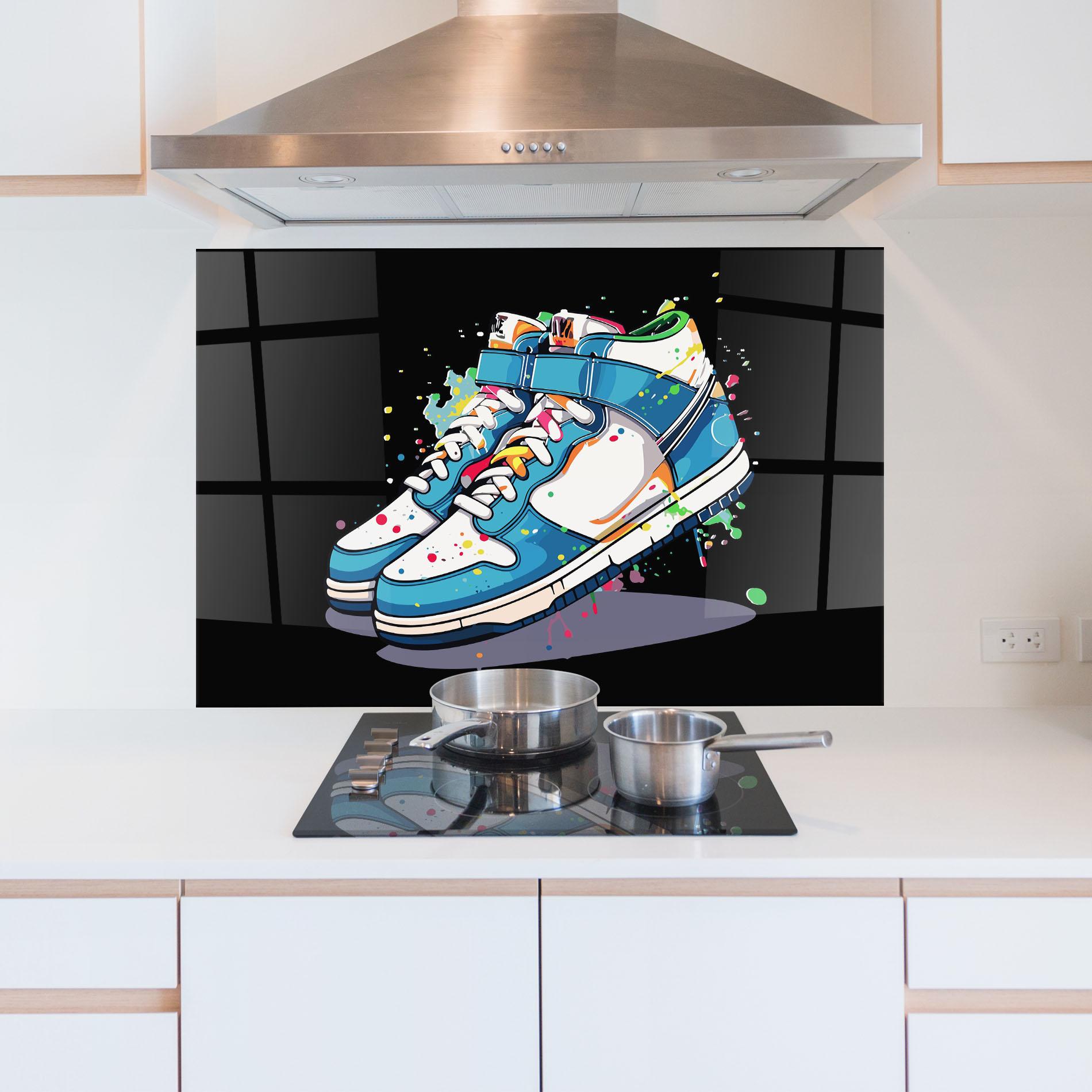 Konyhai üveg hátfal Shoes Splash Color mockup 5