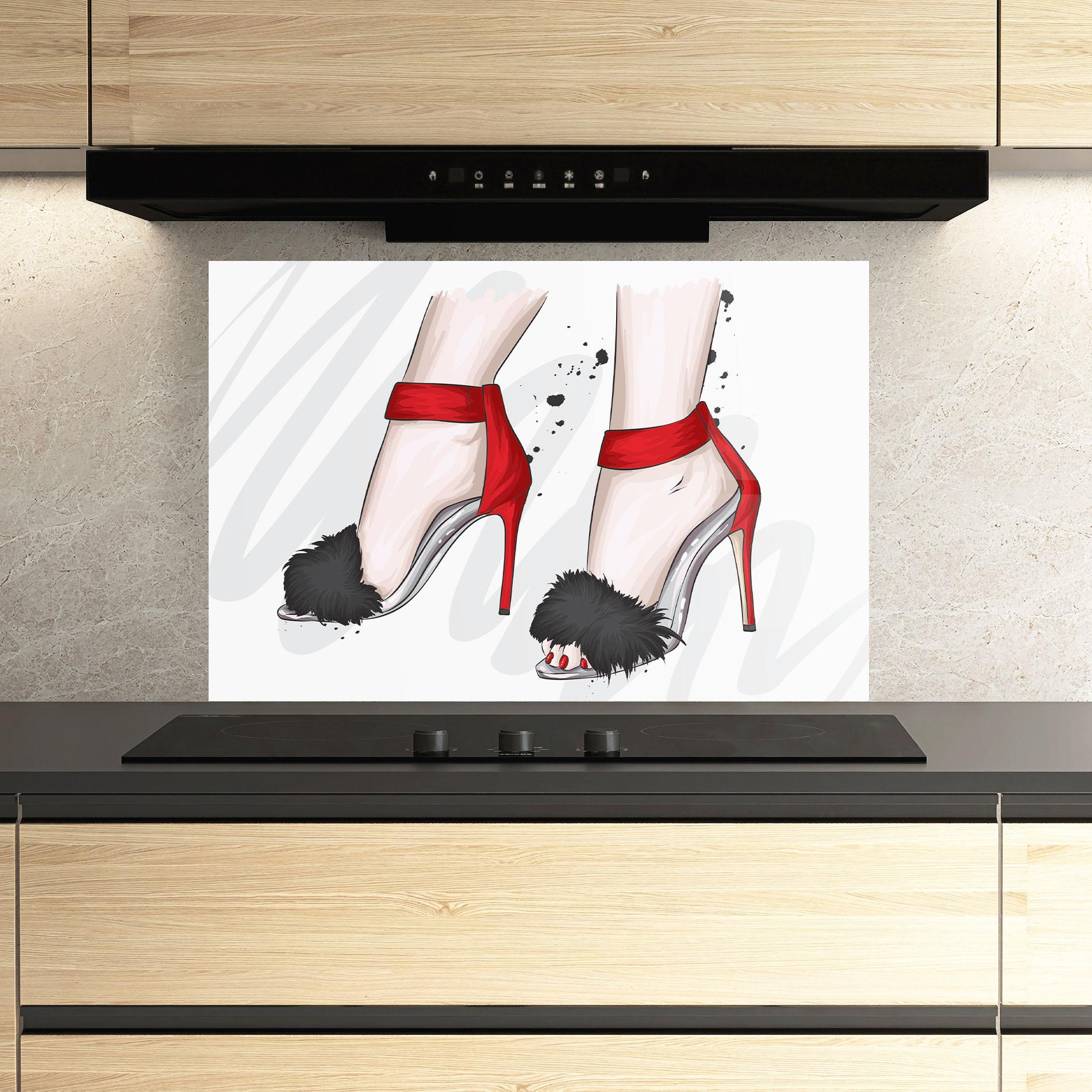Konyhai üveg hátfal Black Red Heels mockup 3