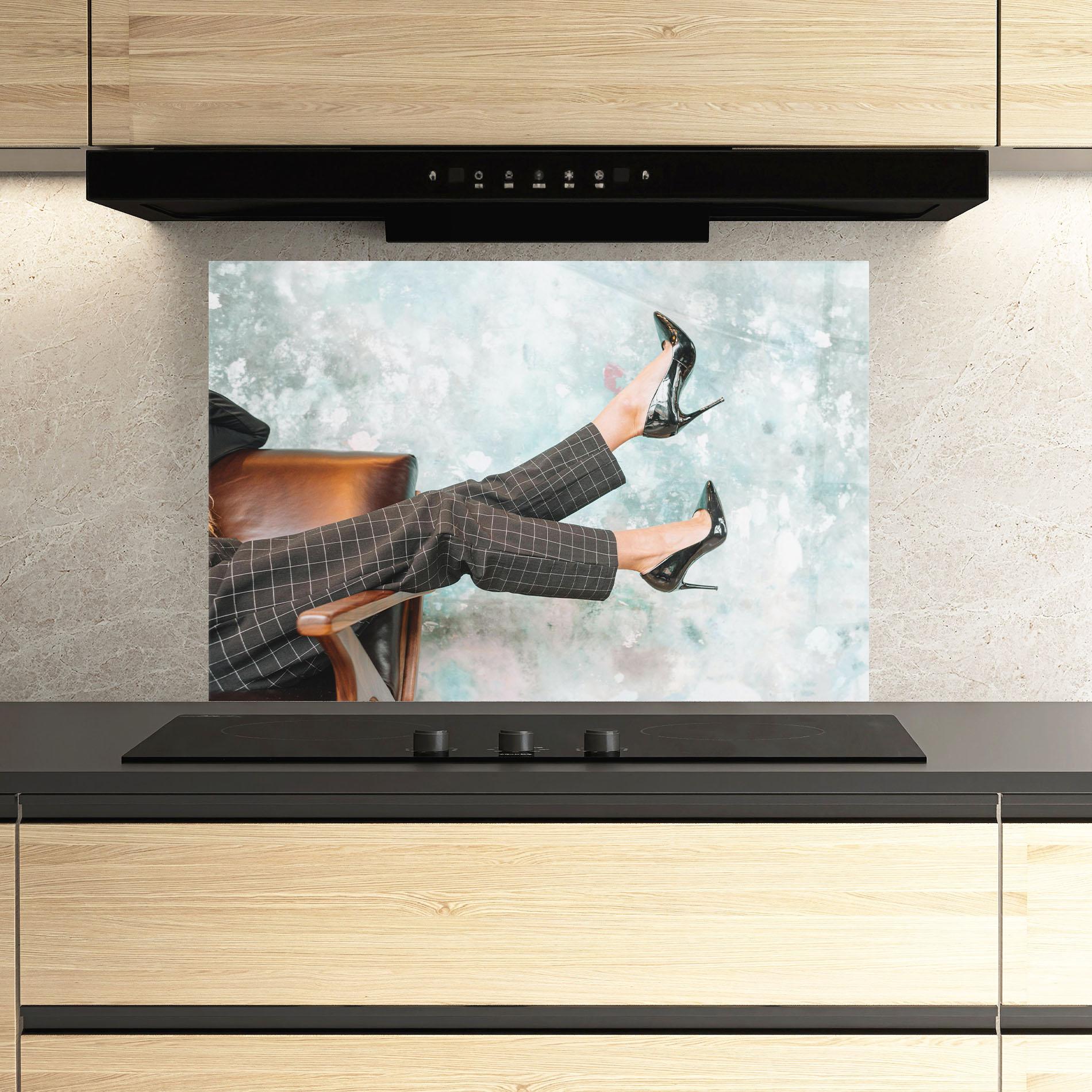 Konyhai üveg hátfal Black Shoes On Chair mockup 3