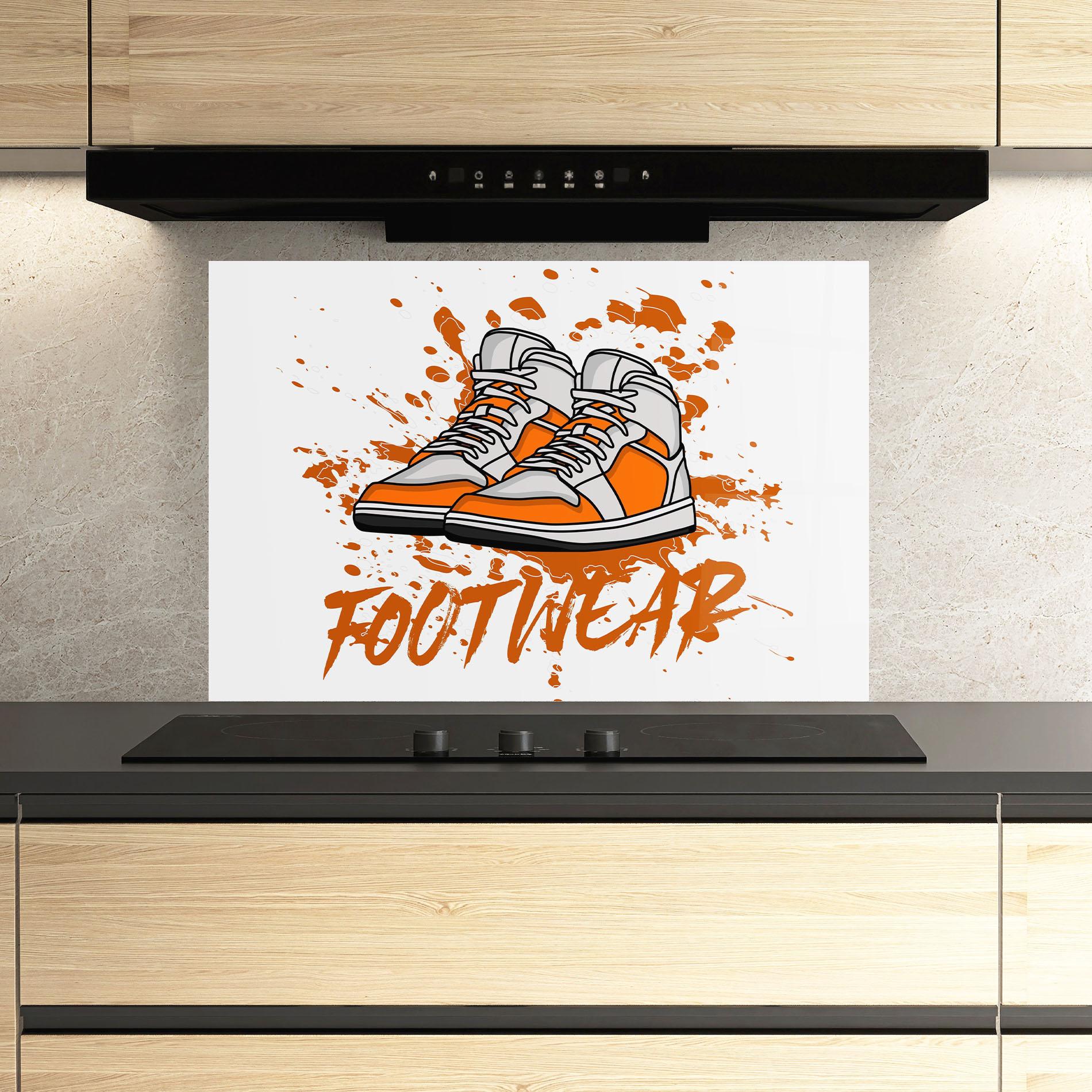 Konyhai üveg hátfal Orange Footwear mockup 3