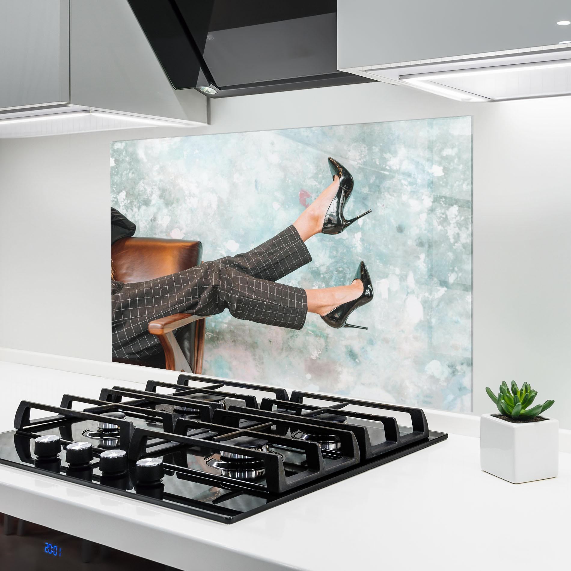 Konyhai üveg hátfal Black Shoes On Chair mockup 6