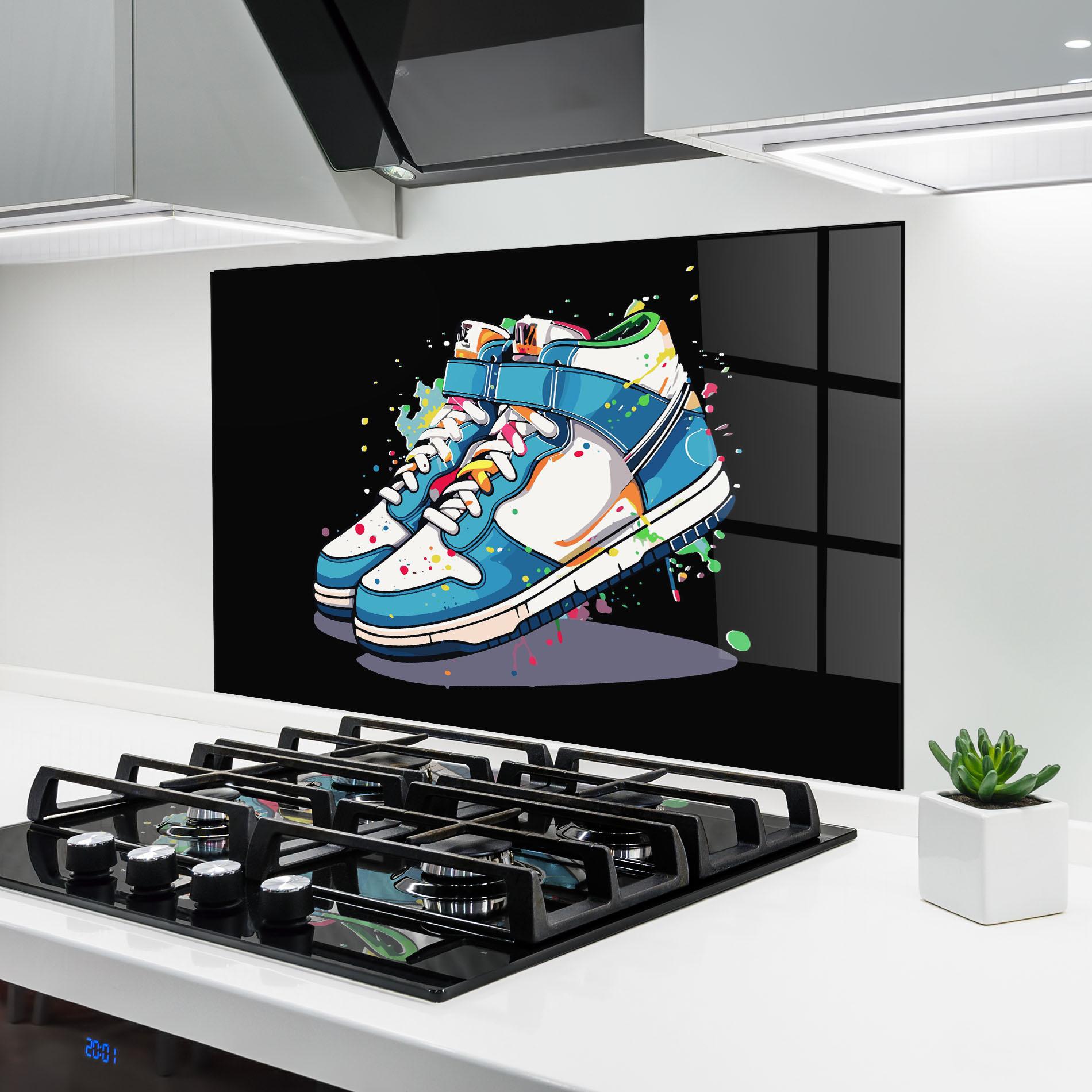 Konyhai üveg hátfal Shoes Splash Color mockup 6