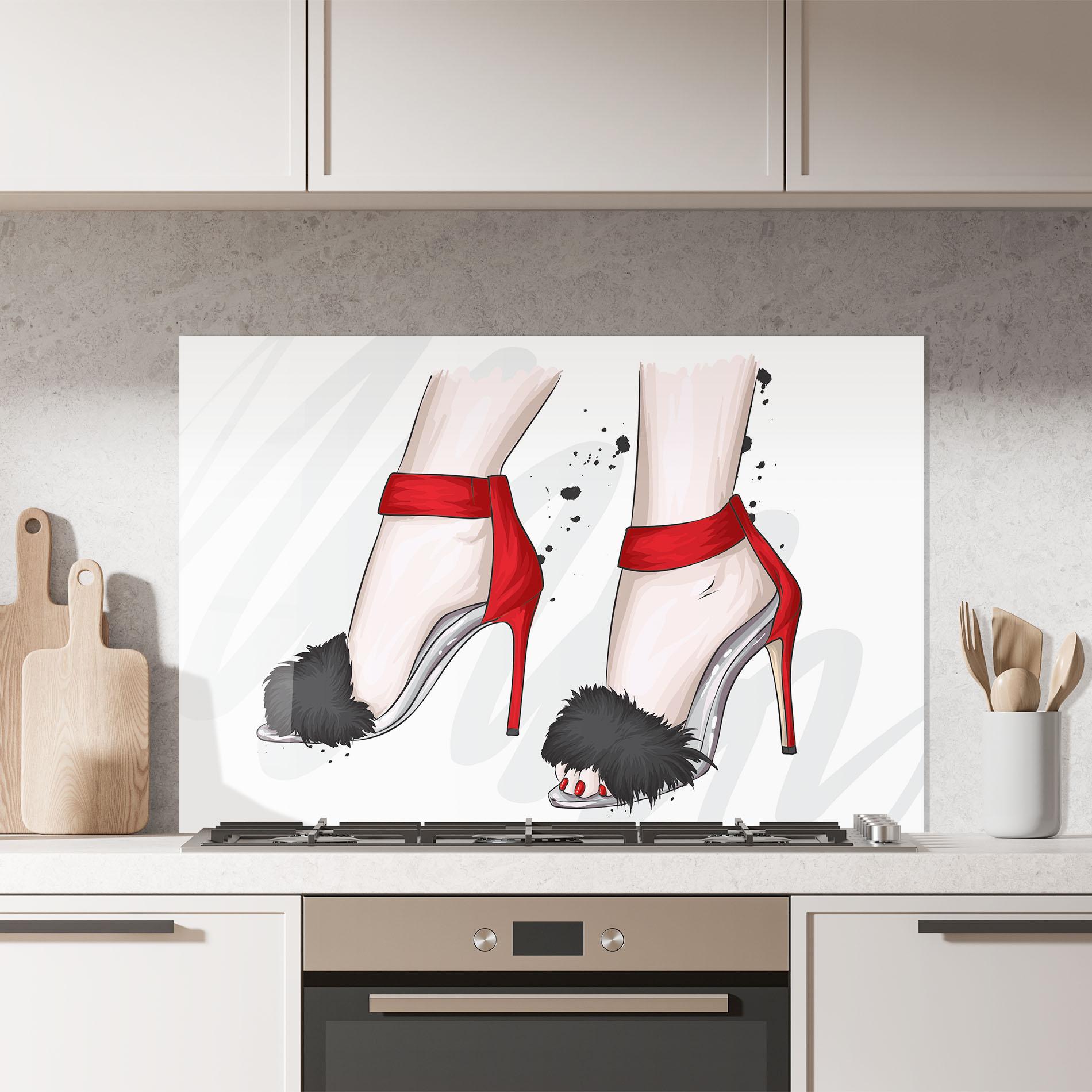 Konyhai üveg hátfal Black Red Heels mockup 7