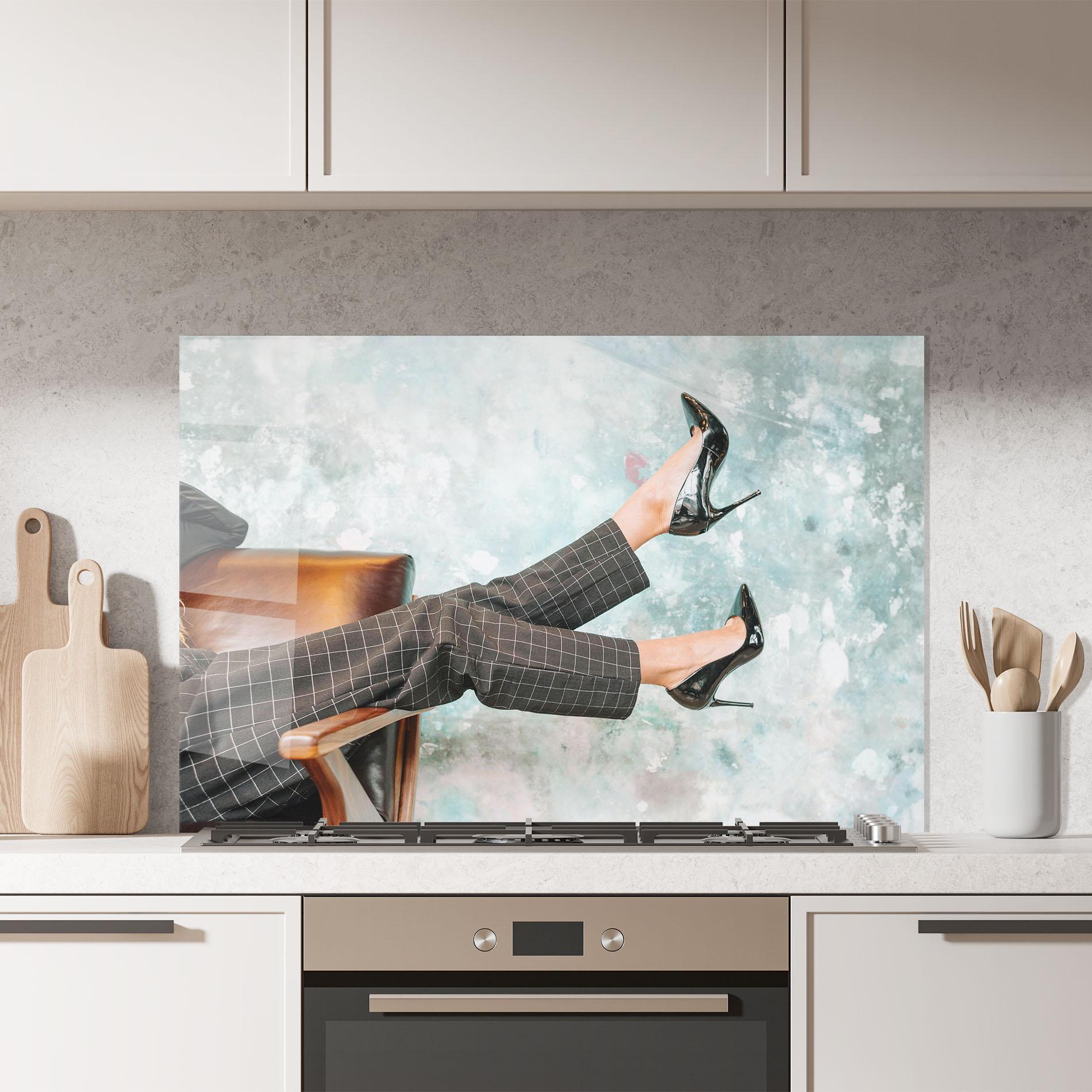 Konyhai üveg hátfal Black Shoes On Chair mockup 7