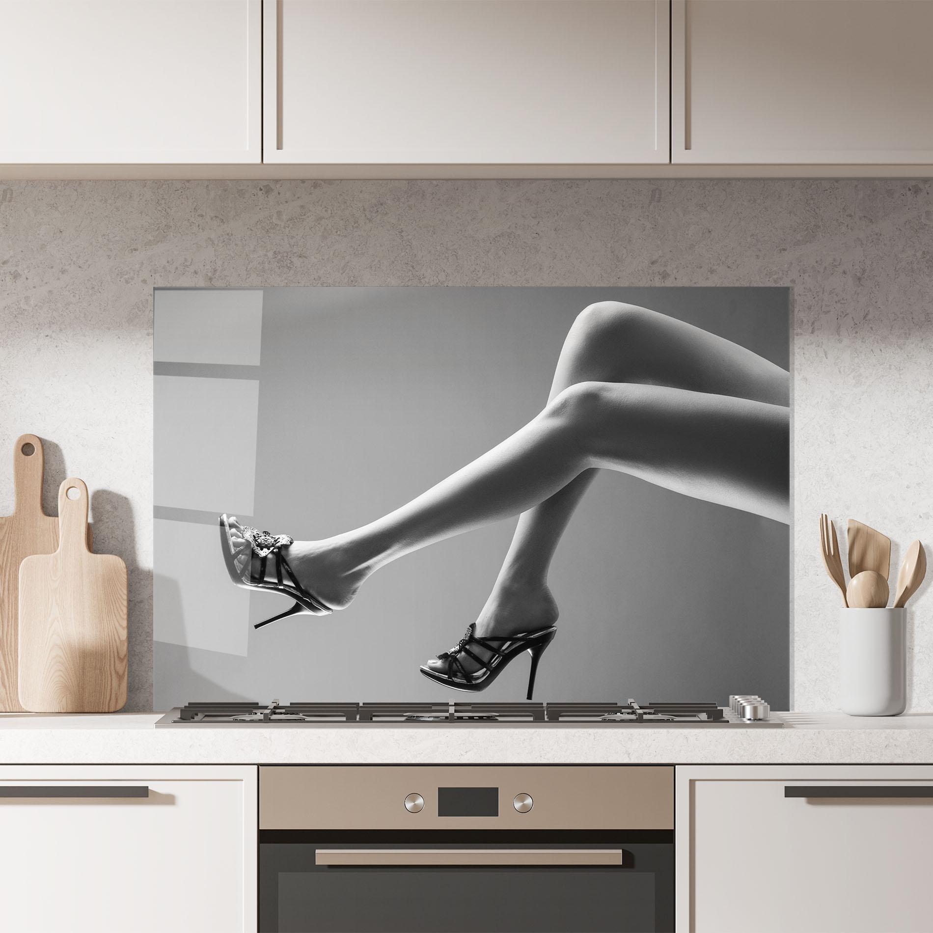 Konyhai üveg hátfal Black Shoes On Grey mockup 7