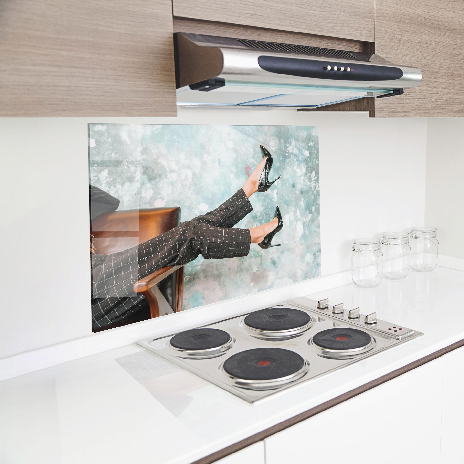 Konyhai üveg hátfal Black Shoes On Chair mockup 8