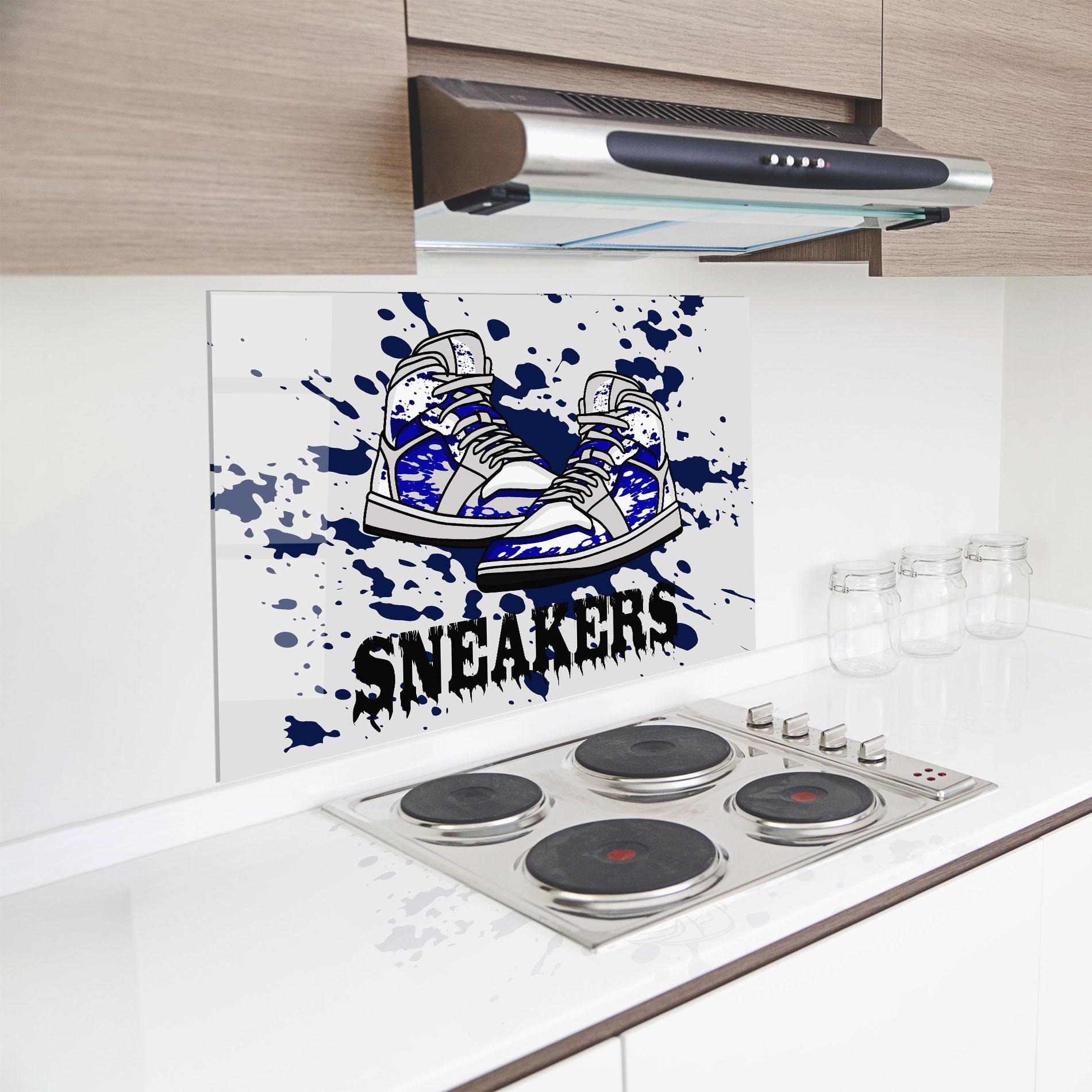Konyhai üveg hátfal Dark Blue Sneakers mockup 8