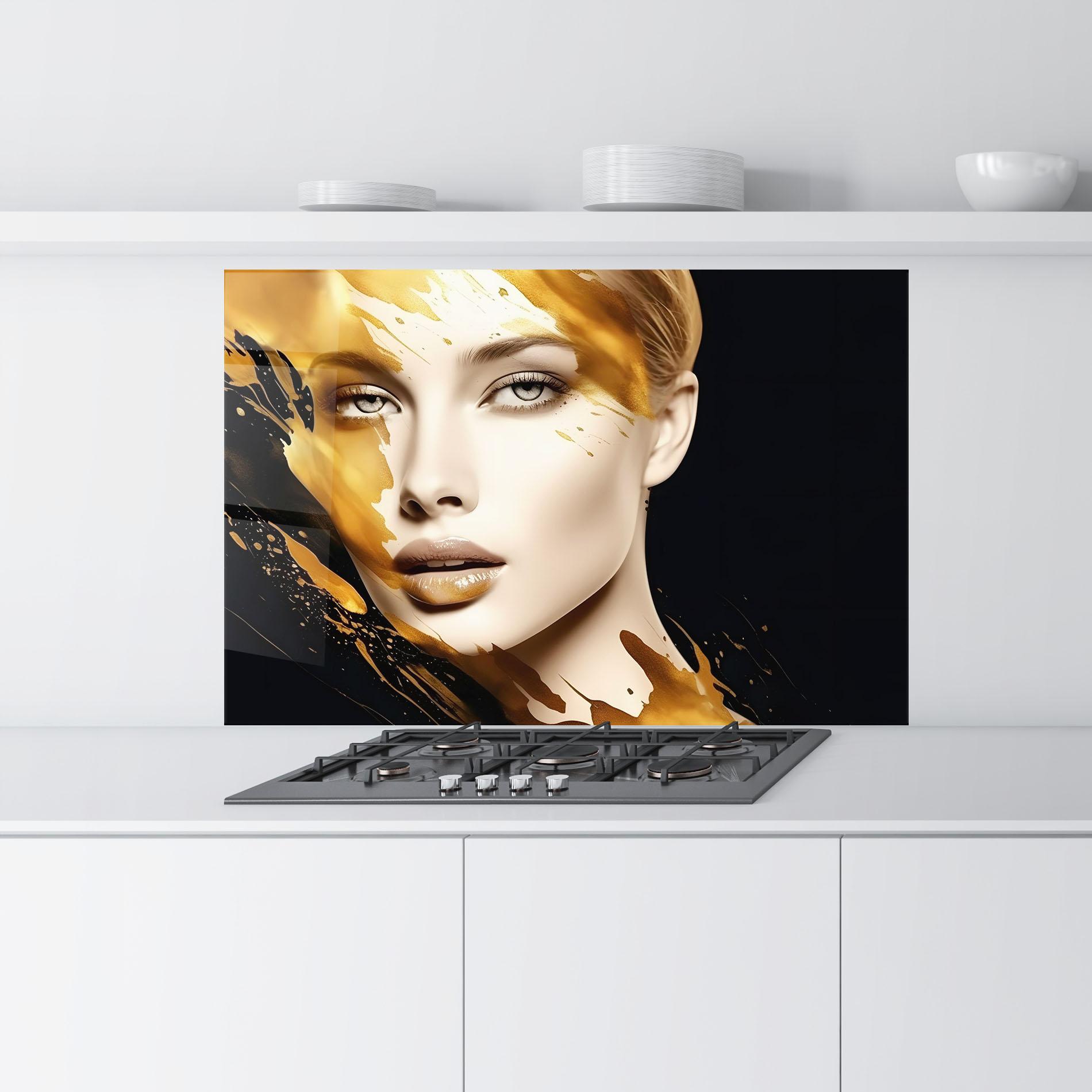 Konyhai üveg hátfal Blonde Gold Woman mockup 9