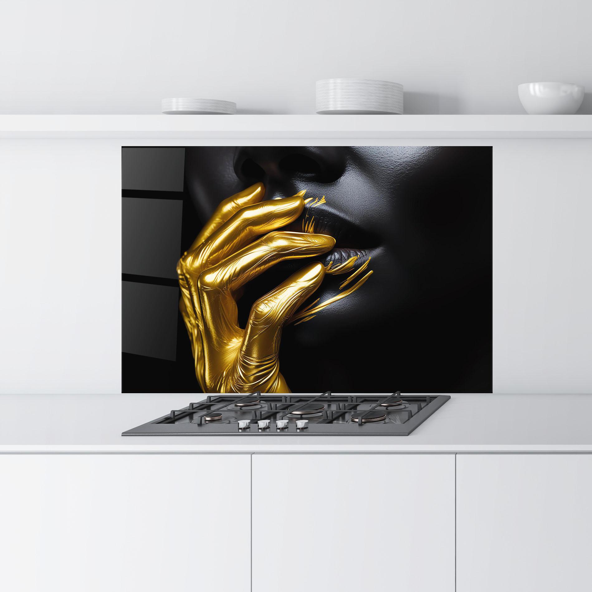 Konyhai üveg hátfal Gold Small Hand mockup 9