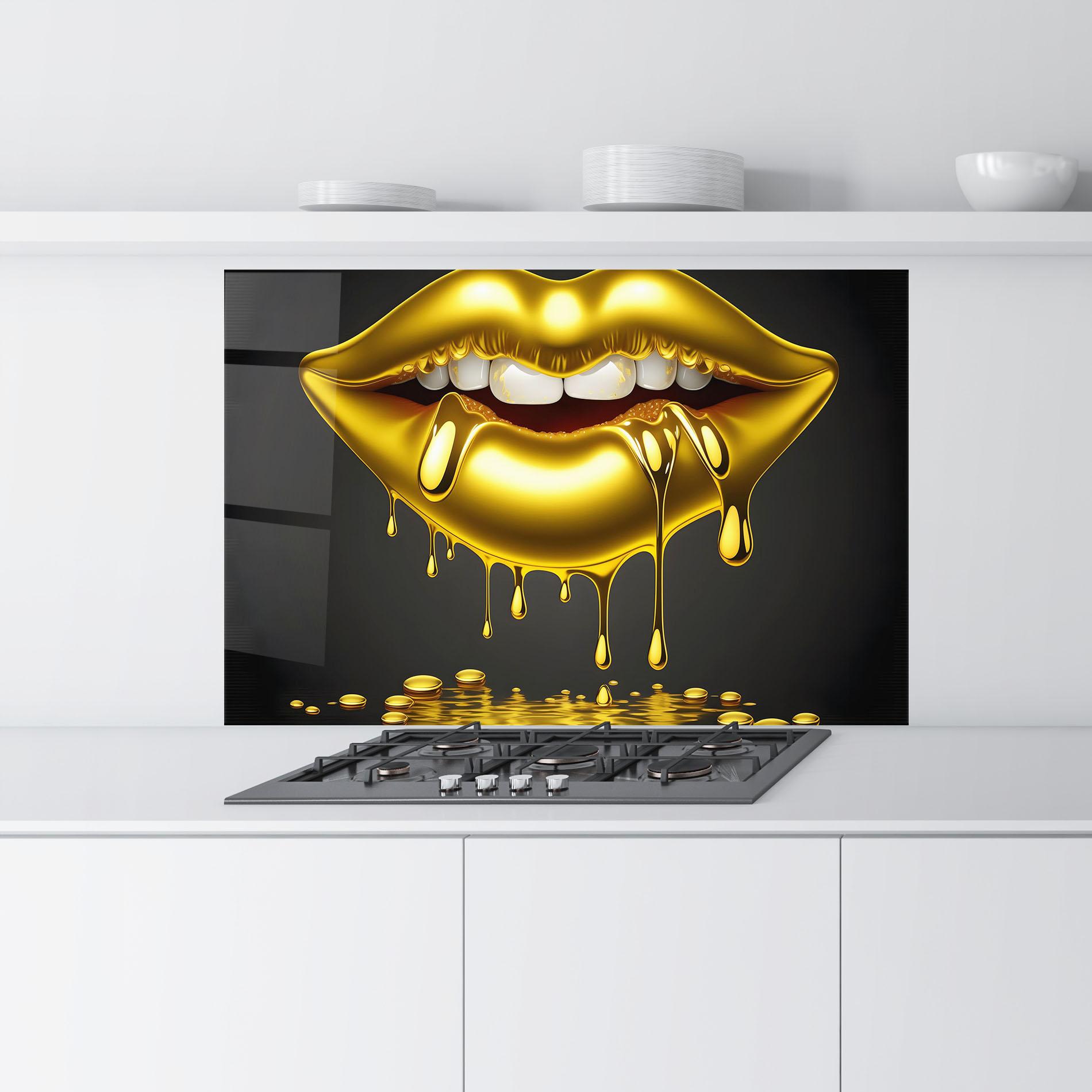 Konyhai üveg hátfal Pop Gold Lips mockup 9